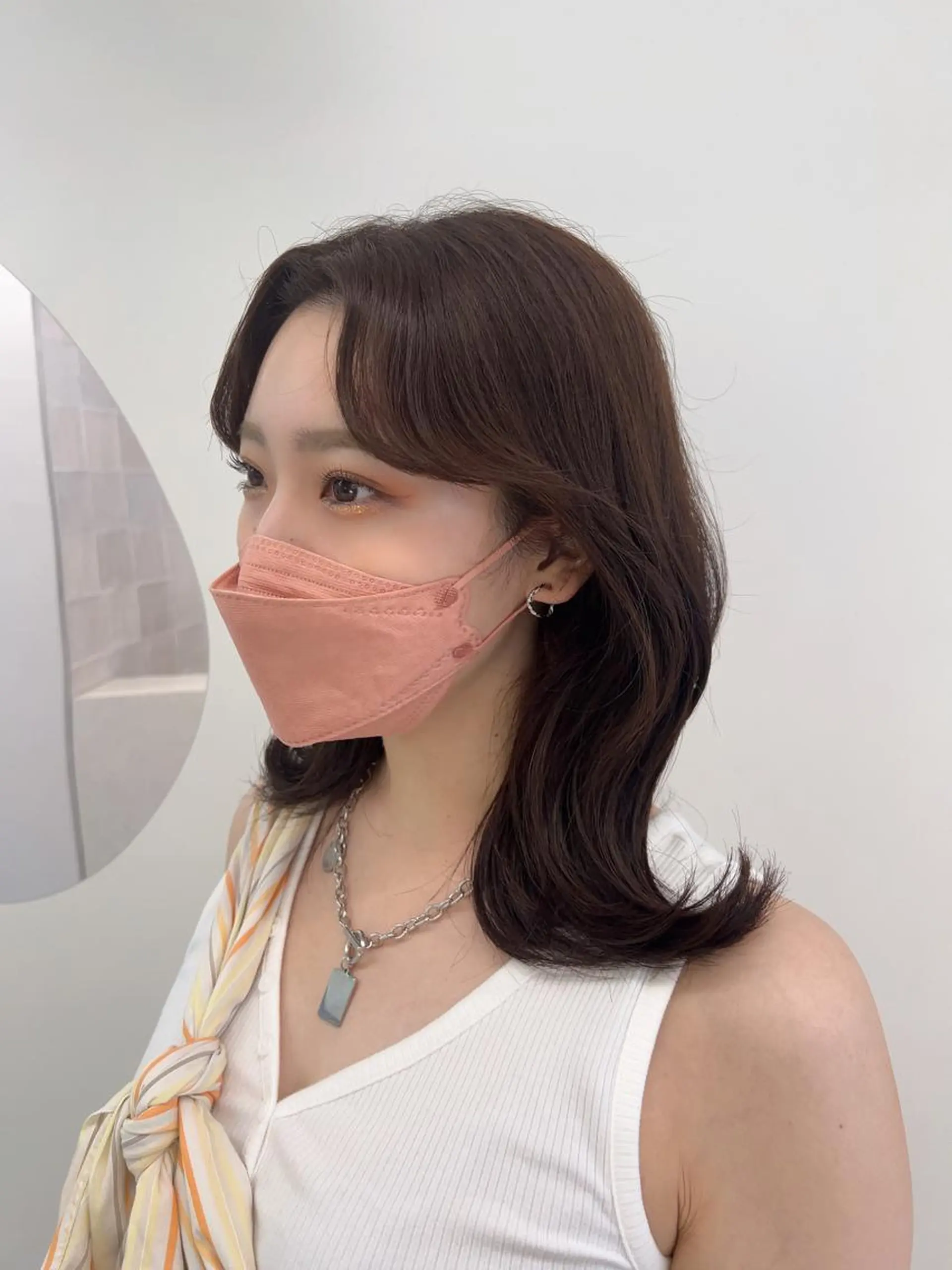 セミロング カラー ブリーチ ブラウンカラー 透明感カラー ブリーチなしカラー オレンジ ヘアカラー トリートメント 韓国ヘア☁️ mitsukiのヘアスタイル