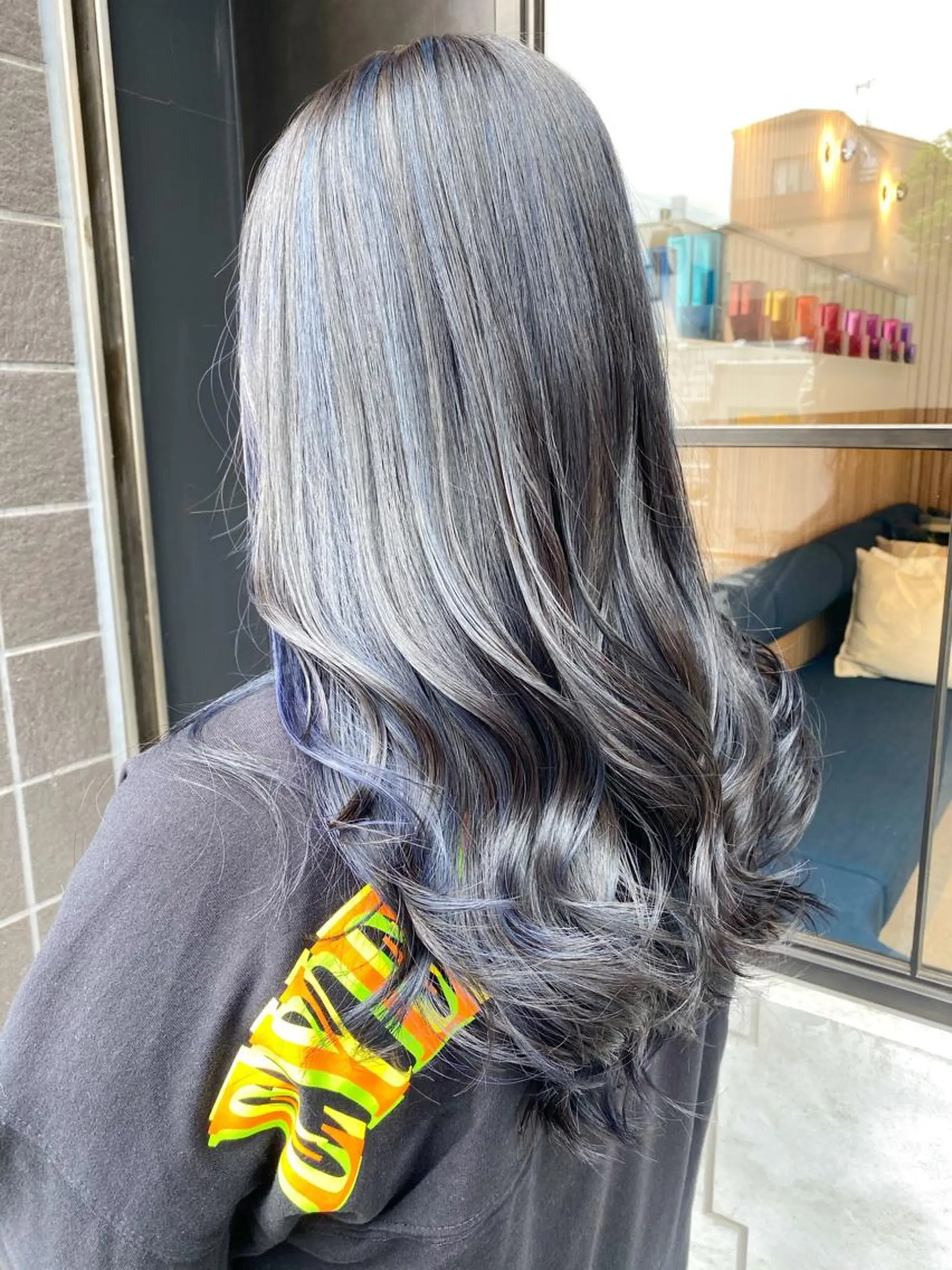 ロング カラー アッシュ アッシュグレー バレイヤージュ ベージュカラー 黒髪 Radix所属・ボブ/ハイトーン 福生Radix 下田のヘアスタイル