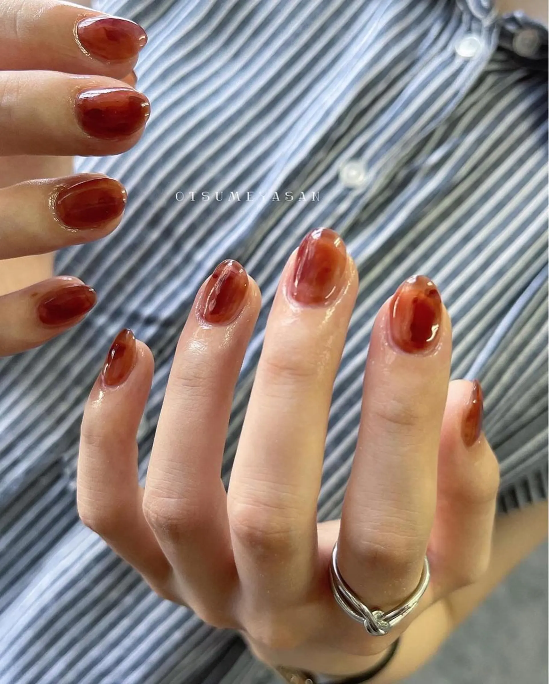 ネイル 韓国ネイル ニュアンスネイル オレンジ ぷっくりネイル 夏ネイル わたなべ ちかのネイルデザイン