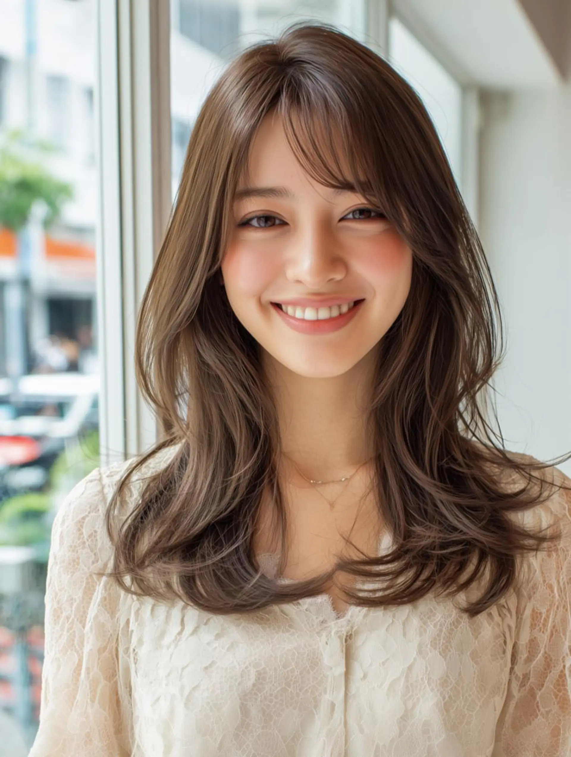 セミロング ✨透明感カラー✨ ☘️くすみカラー☘️のヘアスタイル