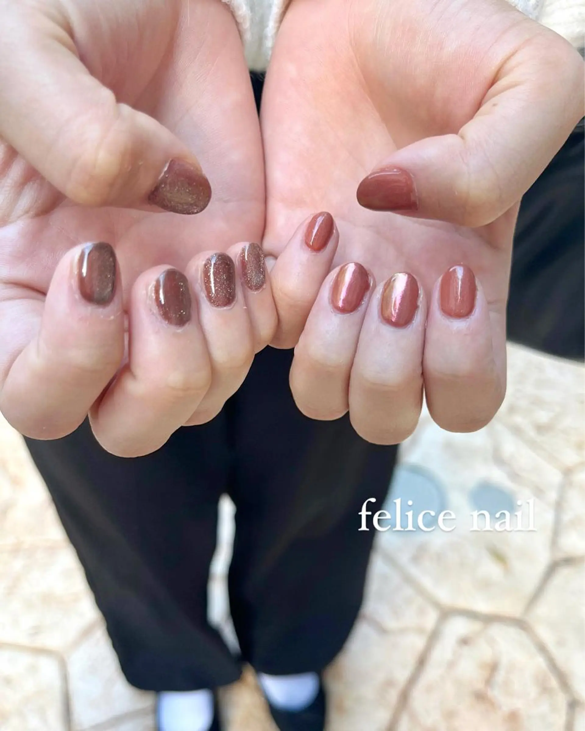 ネイル オーロラネイル ブラウン マグネットネイル felice nailのネイルデザイン