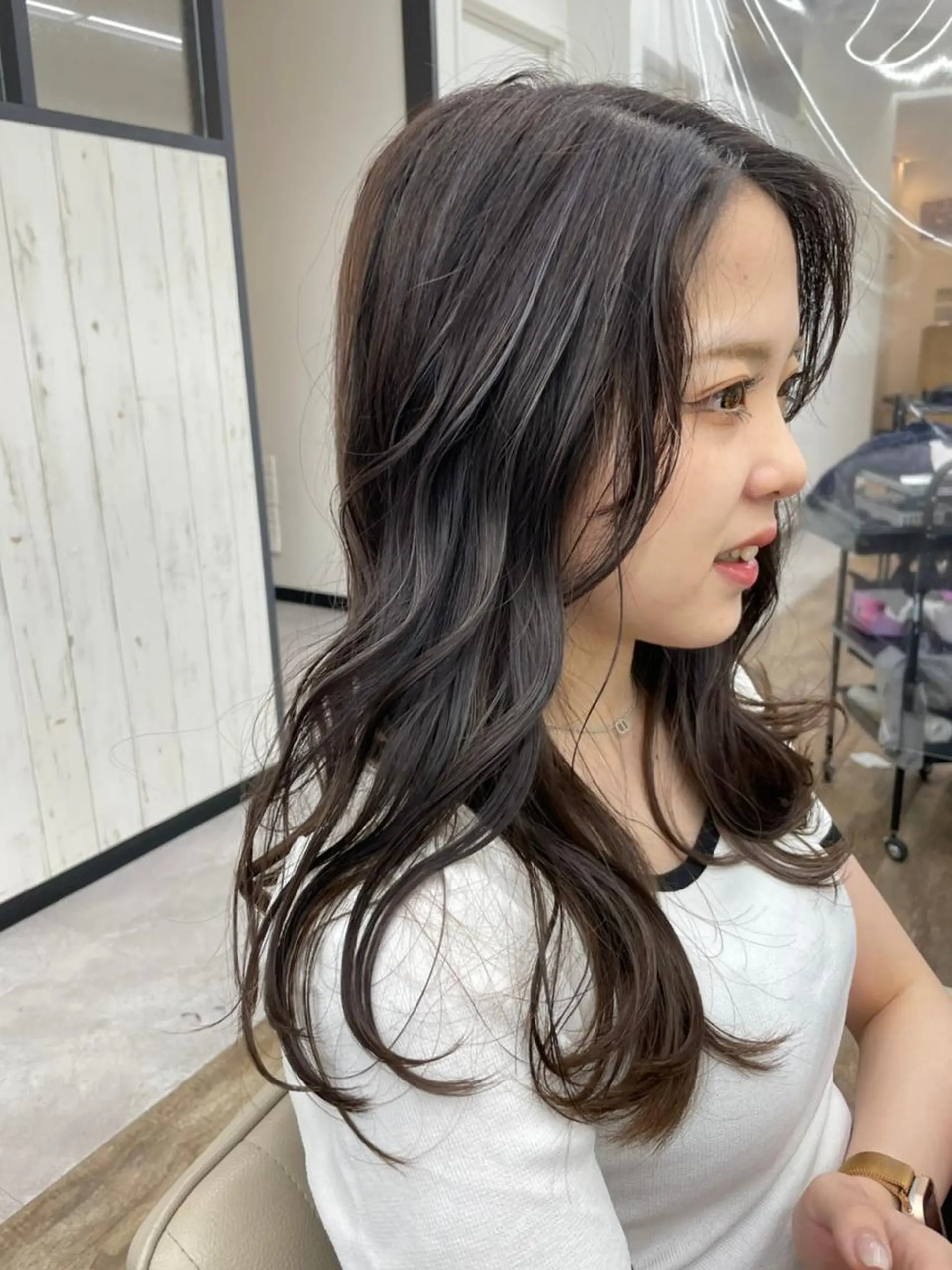 ロング アッシュ ミストバング パープルカラー ボブ 髪質改善 初めでも安心🌟 newi町田✂のヘアスタイル