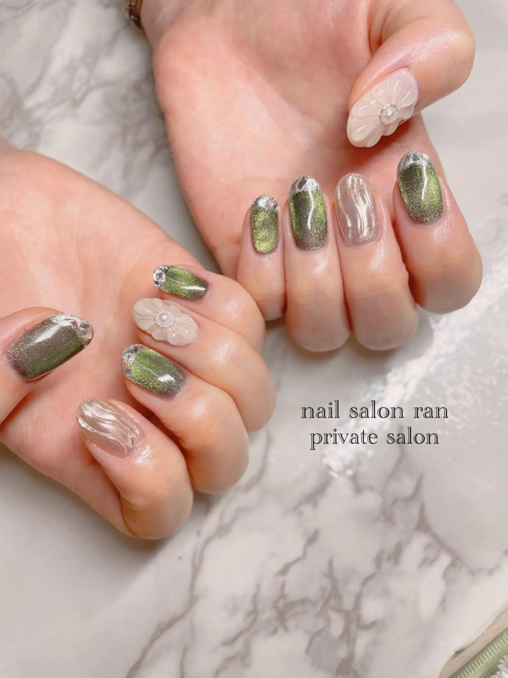 ネイル フレンチネイル ガラスフレンチ マグネットネイル nailsalon ranのネイルデザイン