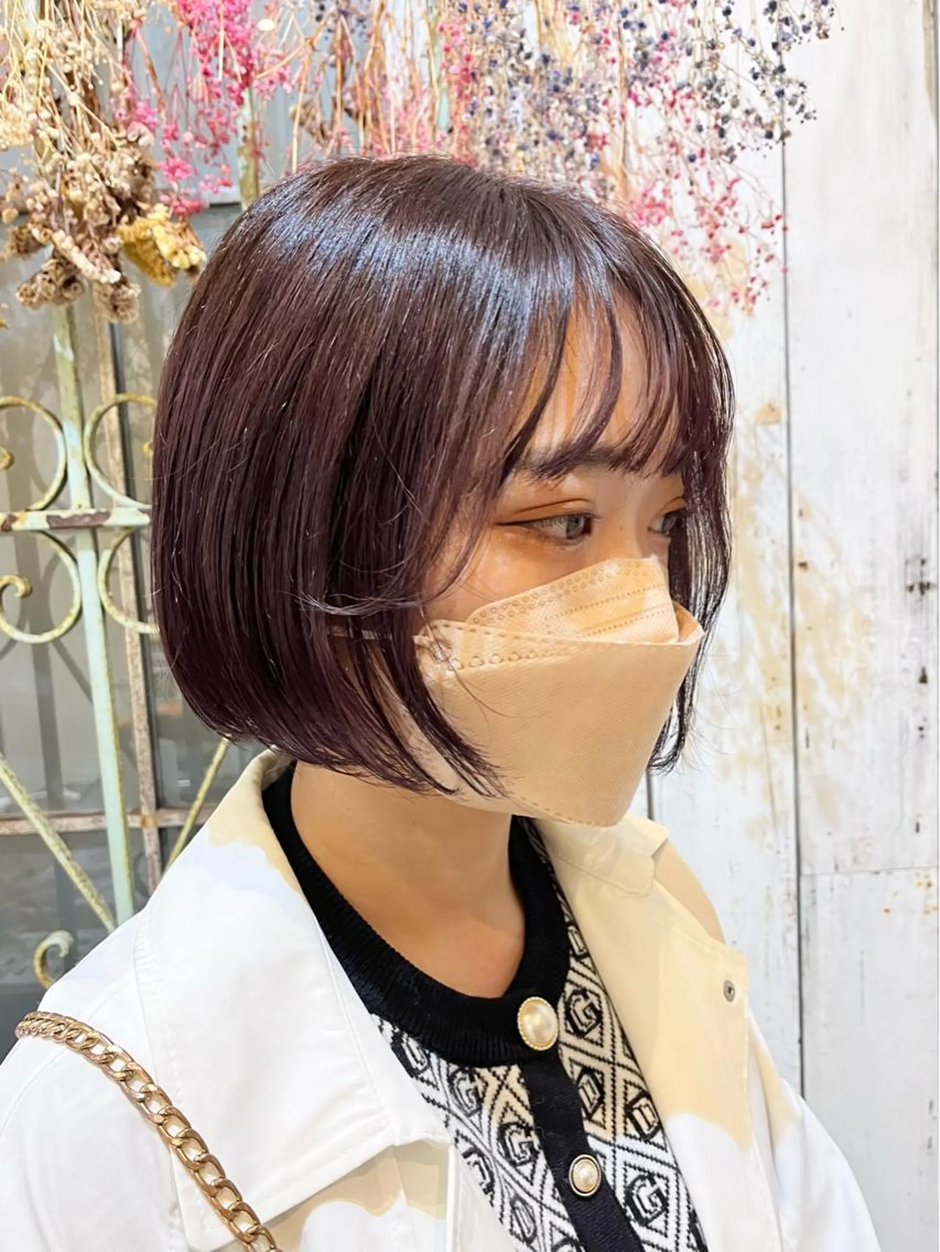 ショート カラー 切りっぱなしボブ ピンクカラー ボブ 髪質改善☆ 縮毛矯正miyuのヘアスタイル