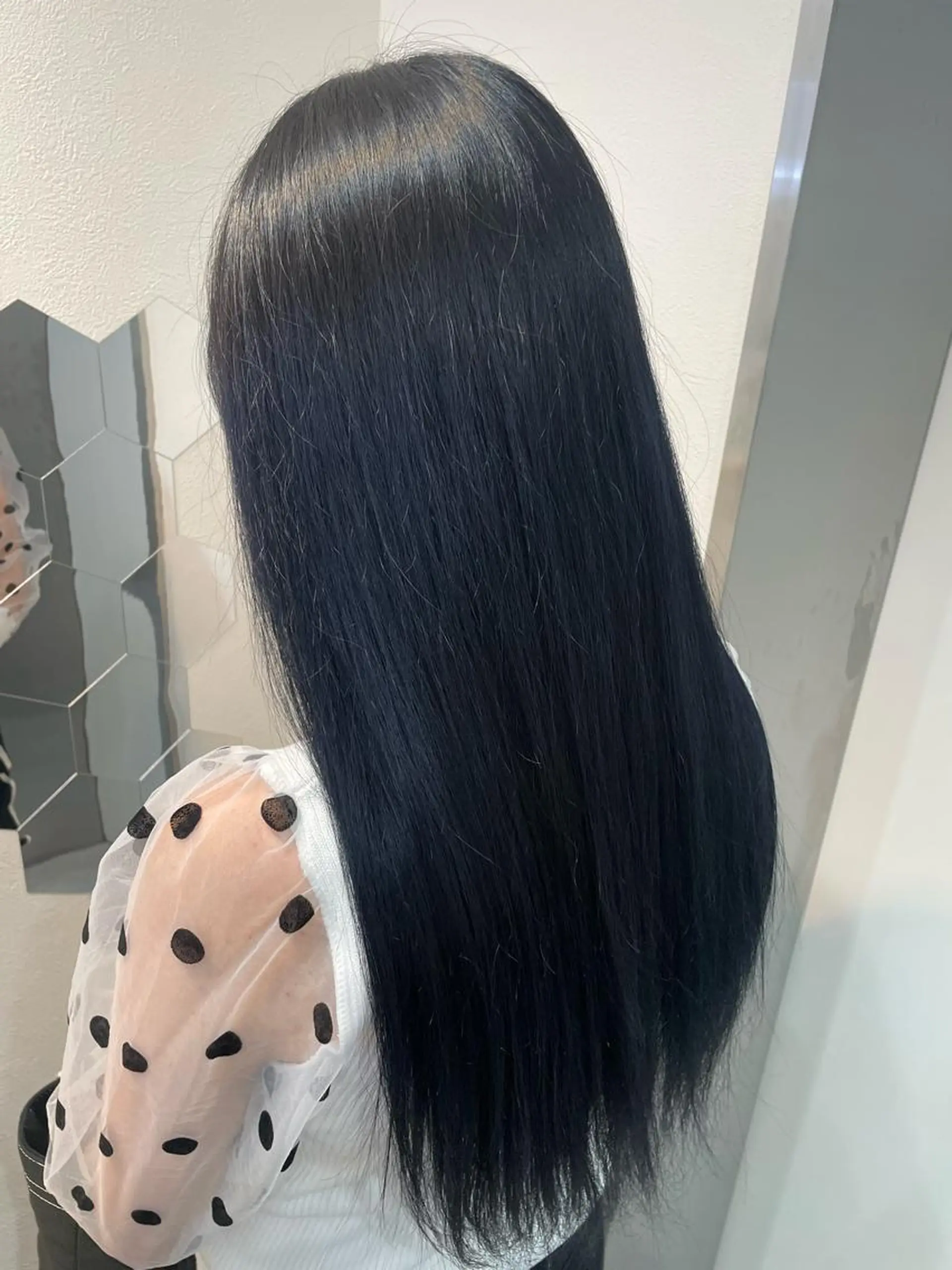 カラー 黒髪 ブルーカラー ブルーブラック 安東留那 /レイヤーカットのヘアスタイル