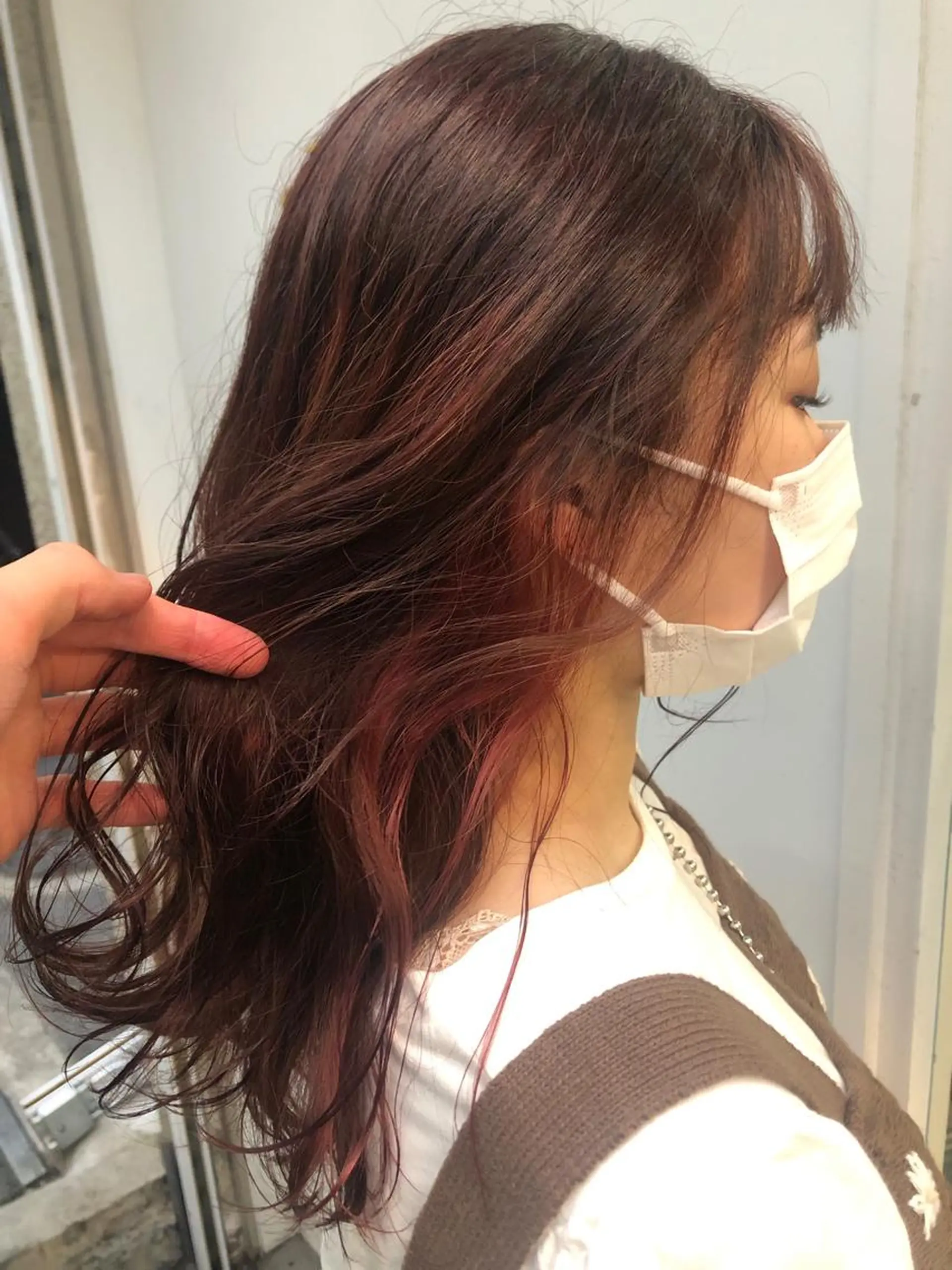 セミロング カラー ブリーチ ピンクカラー 髪質改善/ ツヤ髪カラー/高井のヘアスタイル