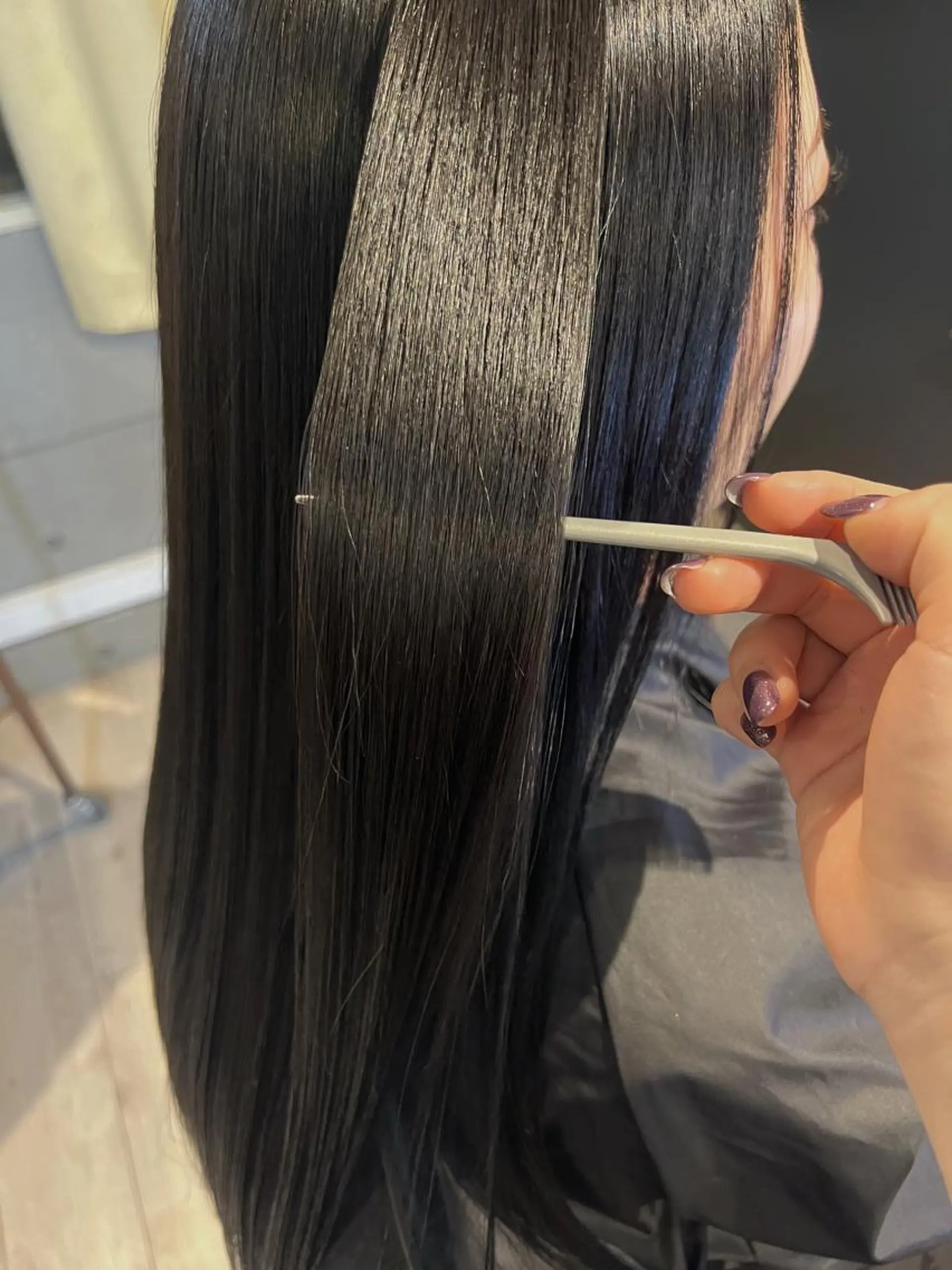 ロング カラー ブルーカラー 透明感カラー トリートメント 暗髪カラー🫐パーマ おくだりんかのヘアスタイル