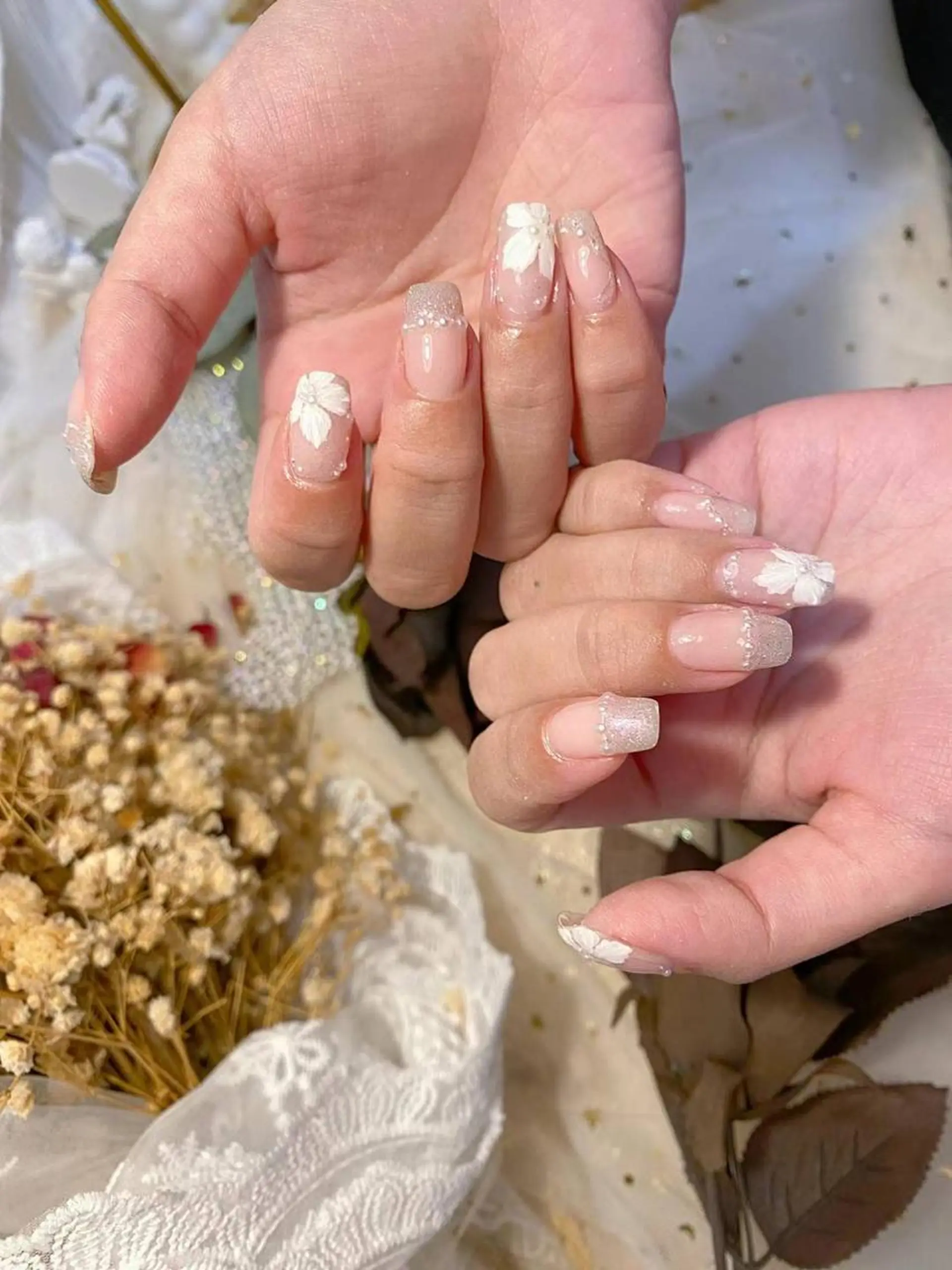 ネイル クリアネイル フラワーネイル ラメ(グリッター) シルバー Babarla nailのネイルデザイン