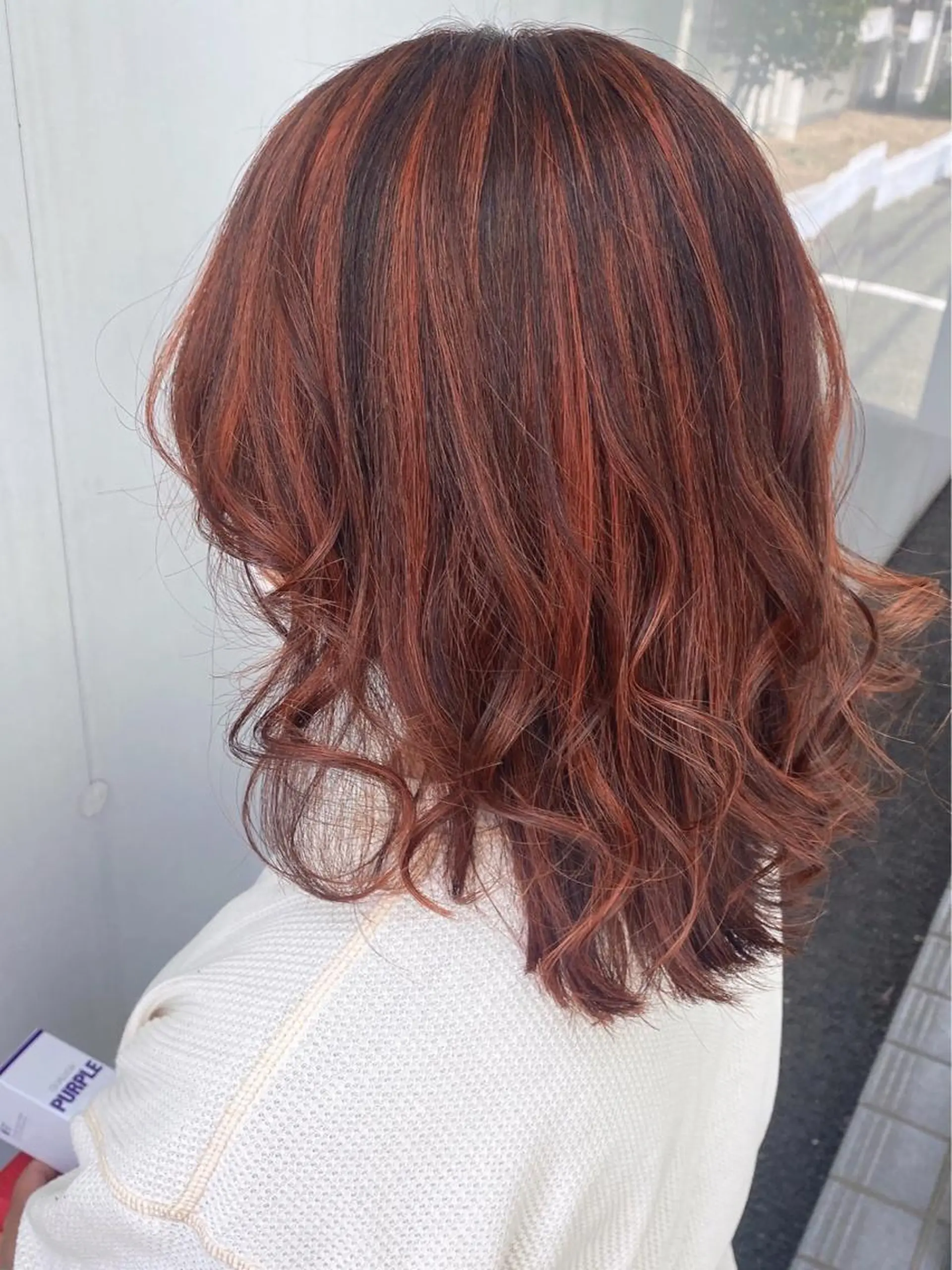 セミロング カラー パーマ ヘアアレンジ ハイライトカラー オレンジ ハイライト Spira藤崎宮所属・シールエクステ専門店 Spira藤崎宮のヘアスタイル