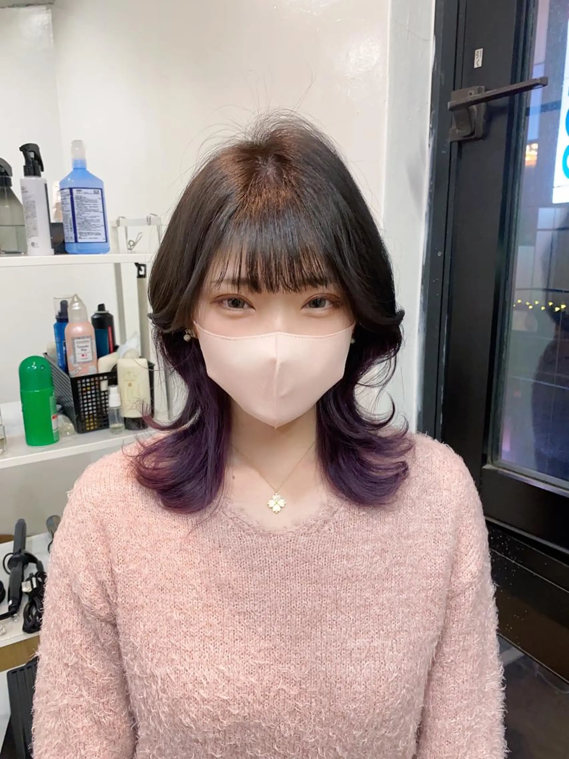 セミロング カラー ピンクカラー バイオレットカラー ハッシュカット 韓国風ヘア ウルフカット 韓国ヘア🇰🇷 スズキのヘアスタイル