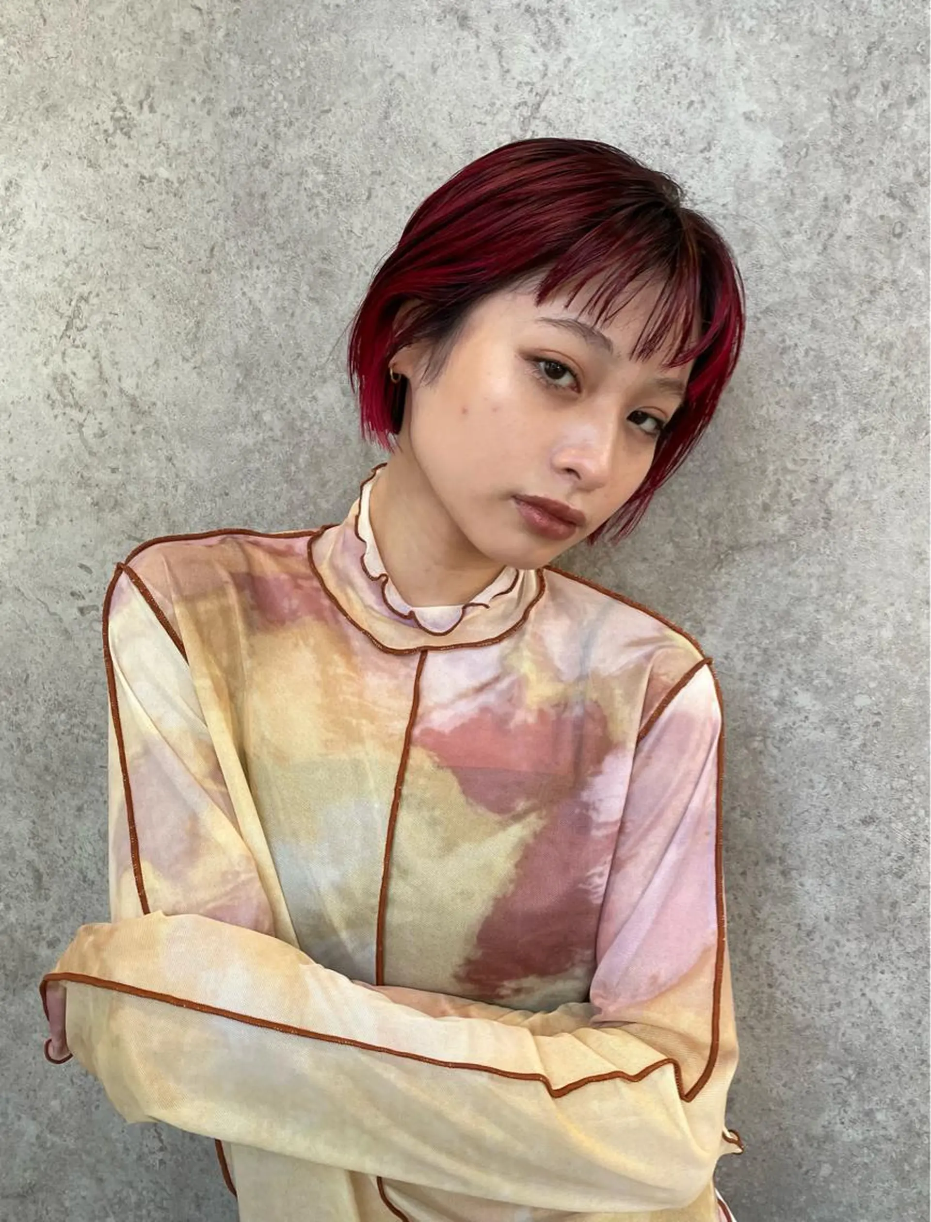 ミディアム カラー デザインカラー ダブルカラー 髪質改善 トリートメント 脇野 茉優のヘアスタイル