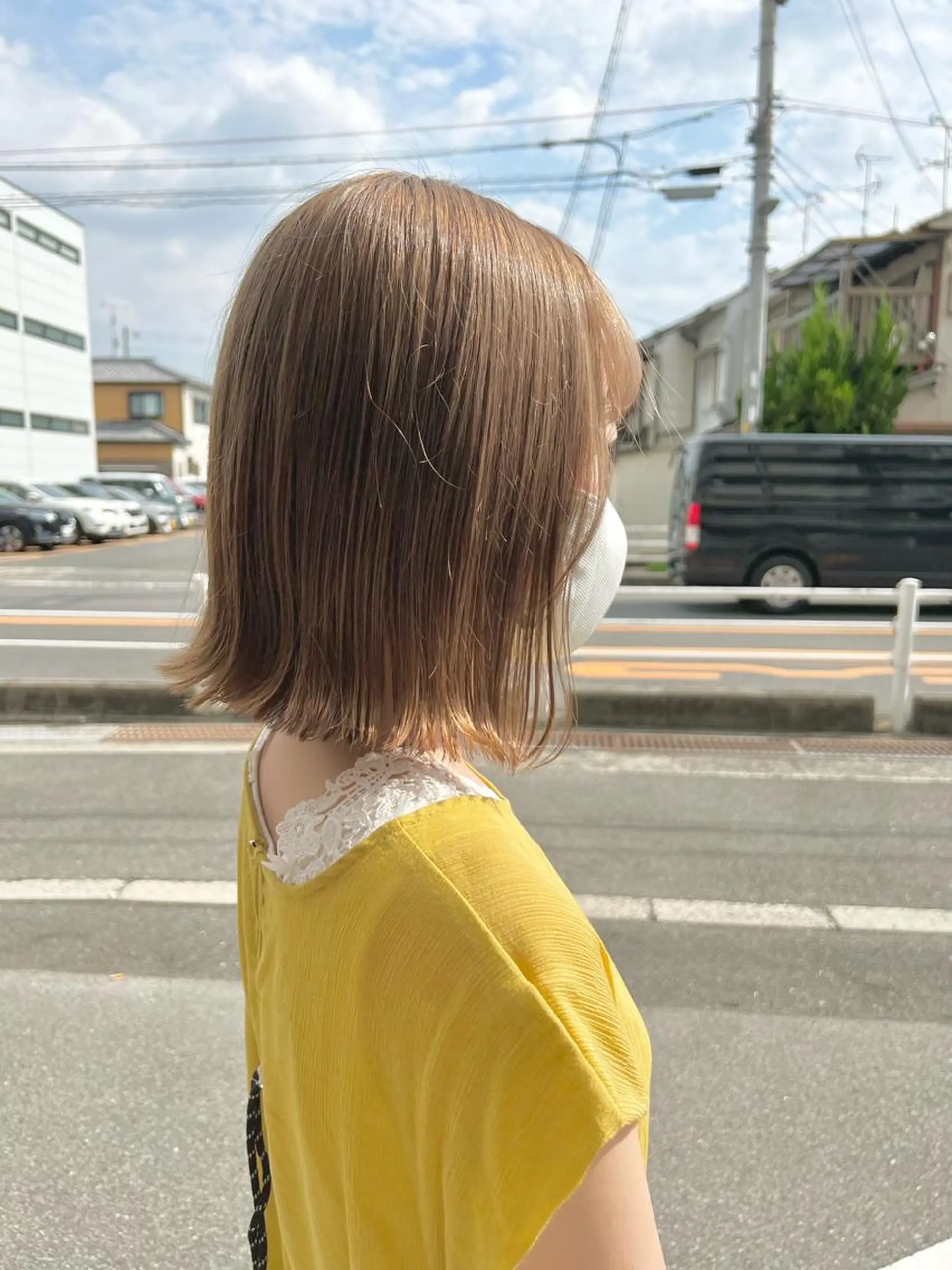 ミディアム カラー ぱつボブ/ ショート/YUKIのヘアスタイル