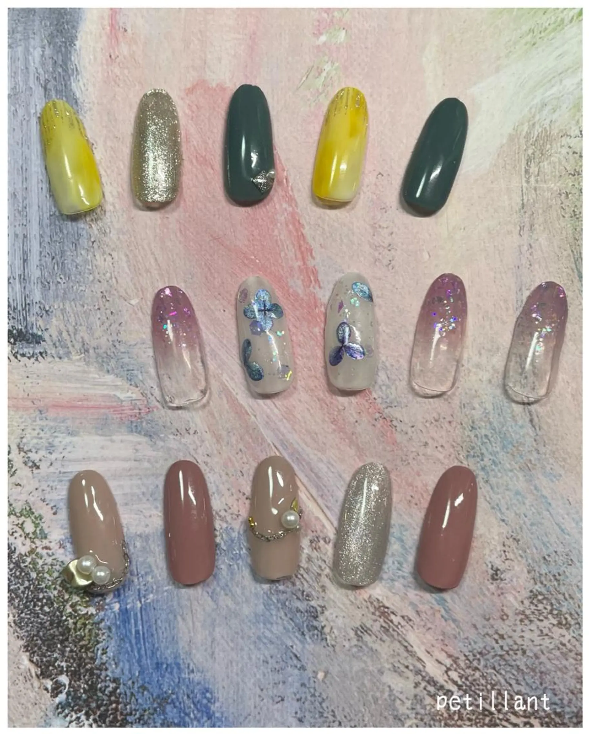 ネイル アートネイル 長さ出し フットネイル グラデーション グリーン nail salon petillantのネイルデザイン