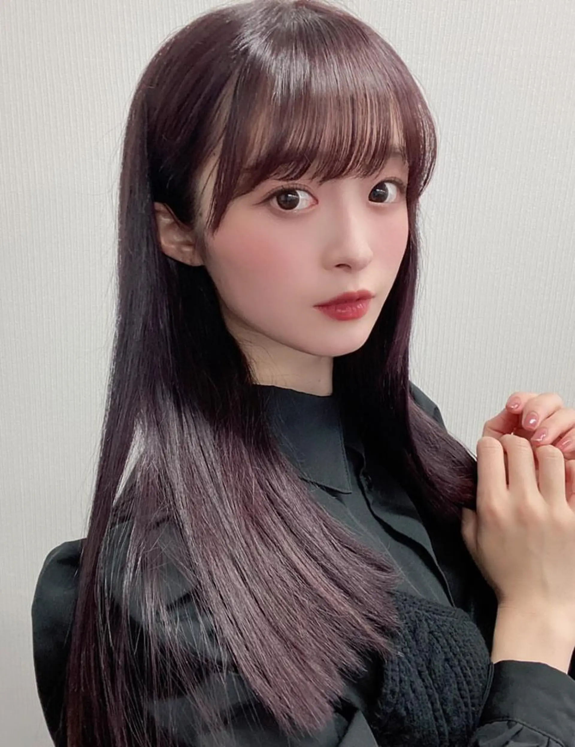 ロング カラー カット 縮毛矯正 ブリーチなしピンク 縮毛艶髪矯正/吉村のヘアスタイル