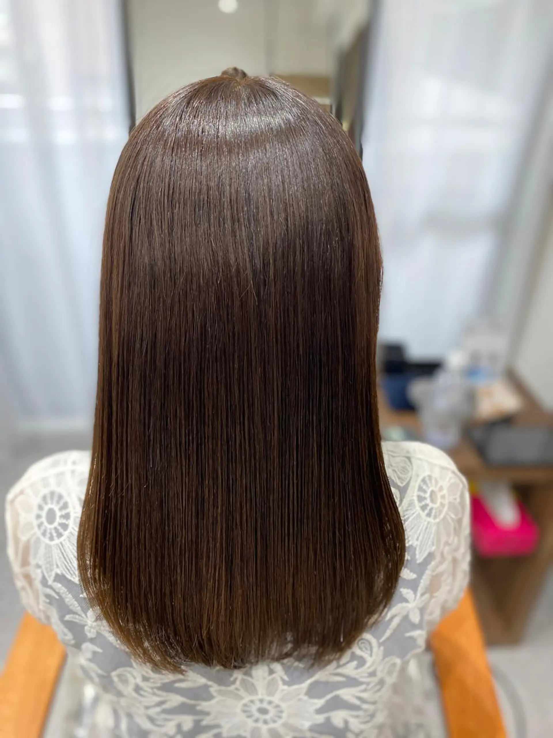 ロング カット ヘアカラー 縮毛矯正 へんみ みかのヘアスタイル