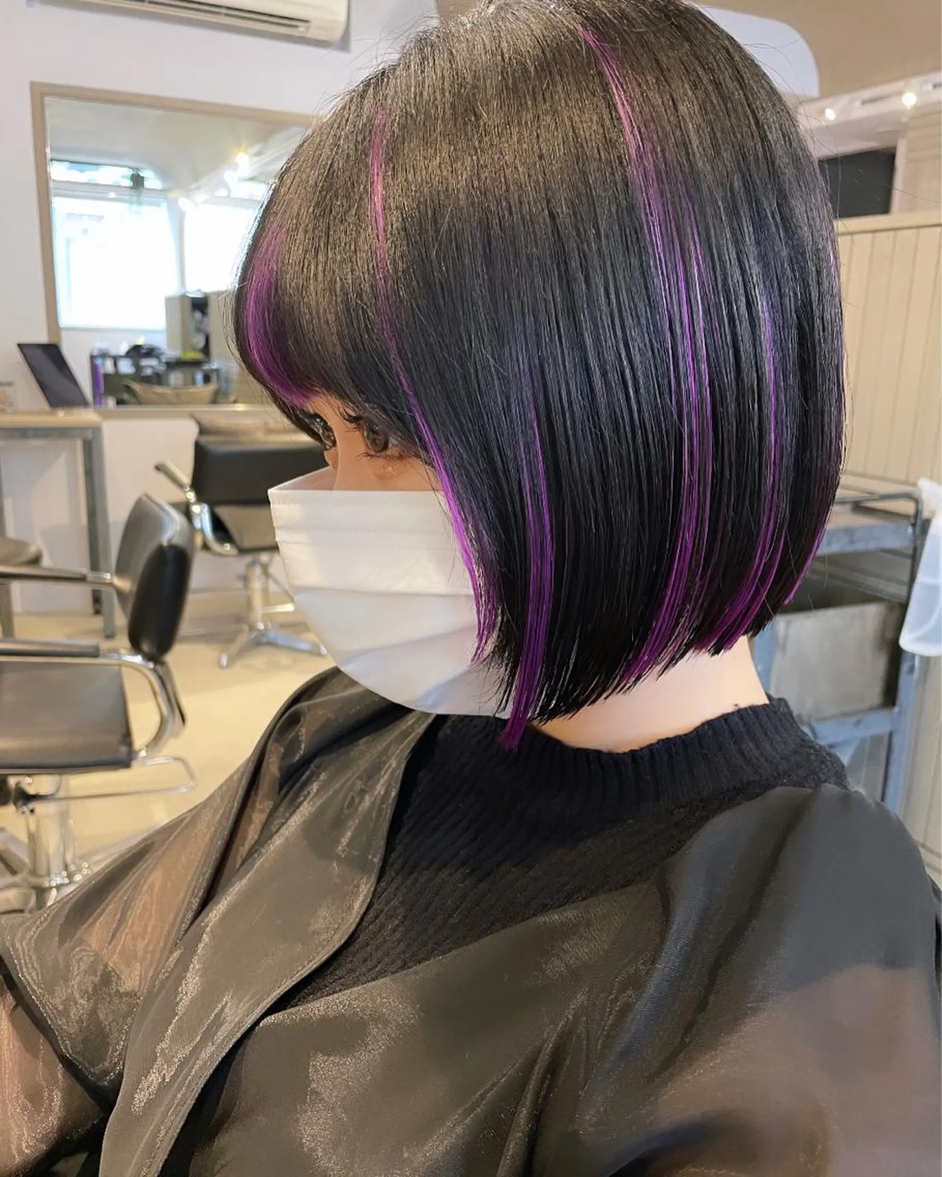 ショート パープルカラー ボブ エクステ ハイライト エクステ 中嶋 【ナカジマ】のヘアスタイル