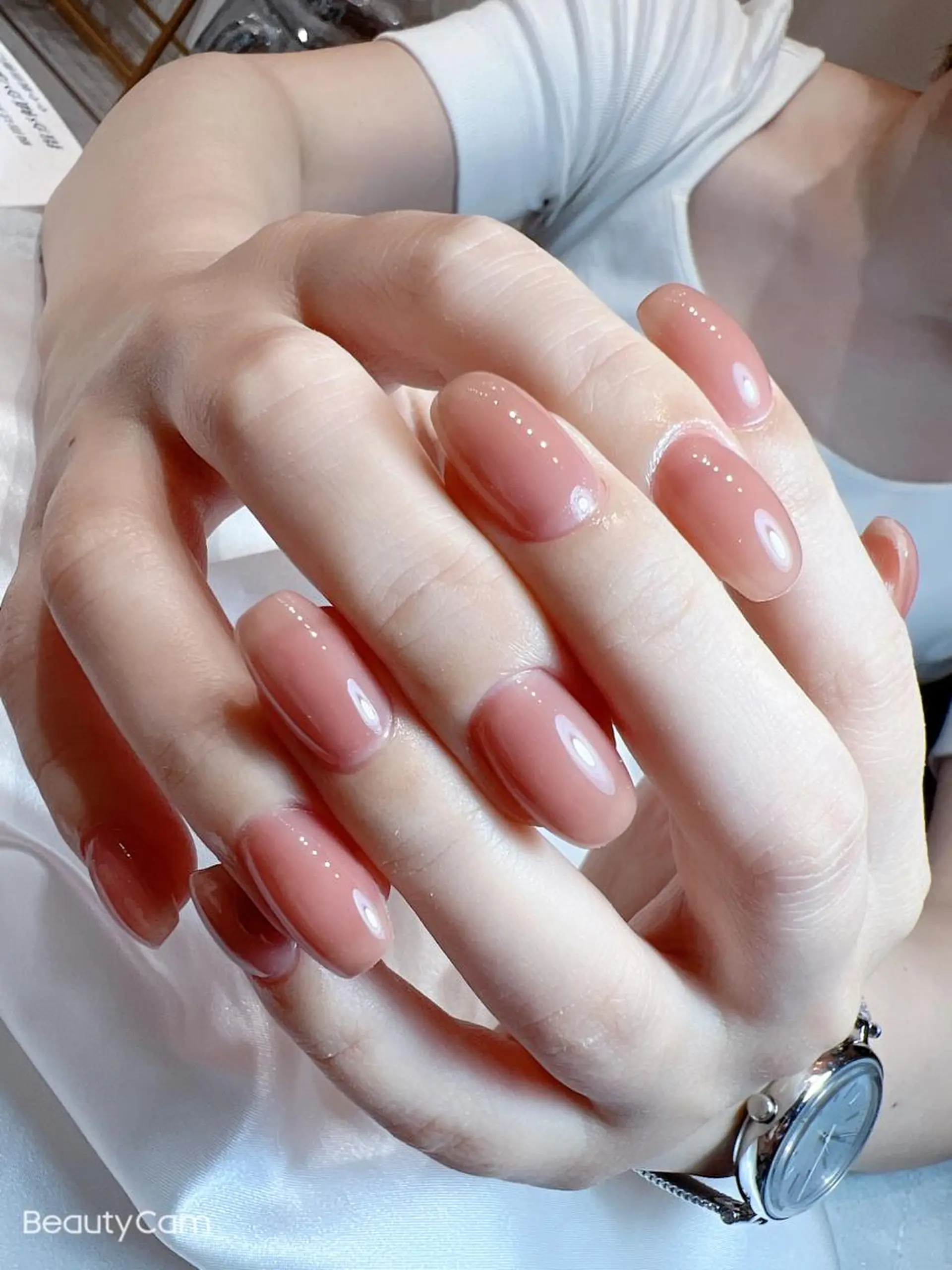 ネイル ジェルネイル オフィスネイル ワンカラーネイル bijou nails　蓮のネイルデザイン