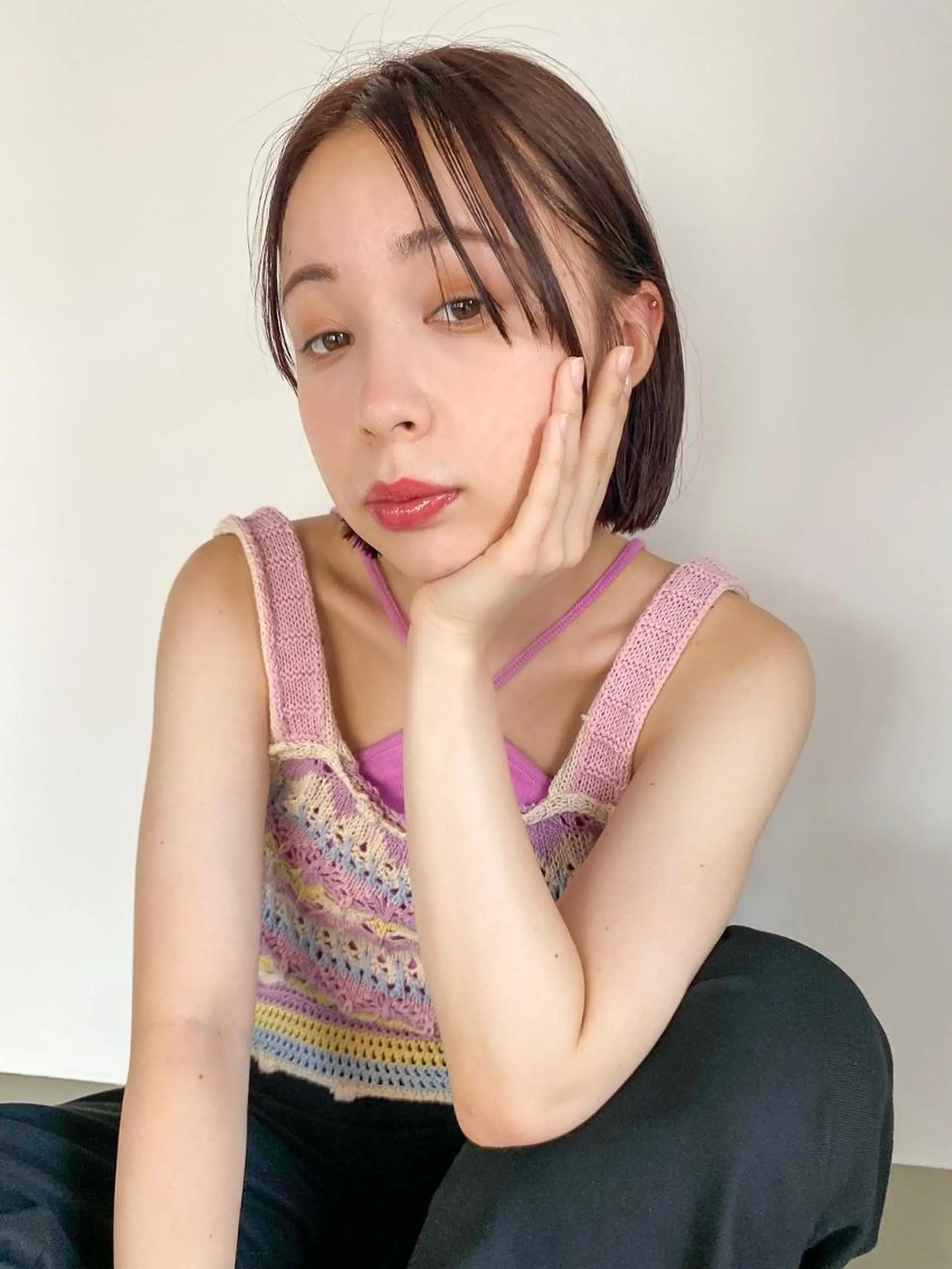 ミディアム カラー パーマ アディクシーカラー ブリーチ ブロンド ブルーカラー ハイライトカラー カット ヘアカラー トリートメント CEINE PATHのヘアスタイル