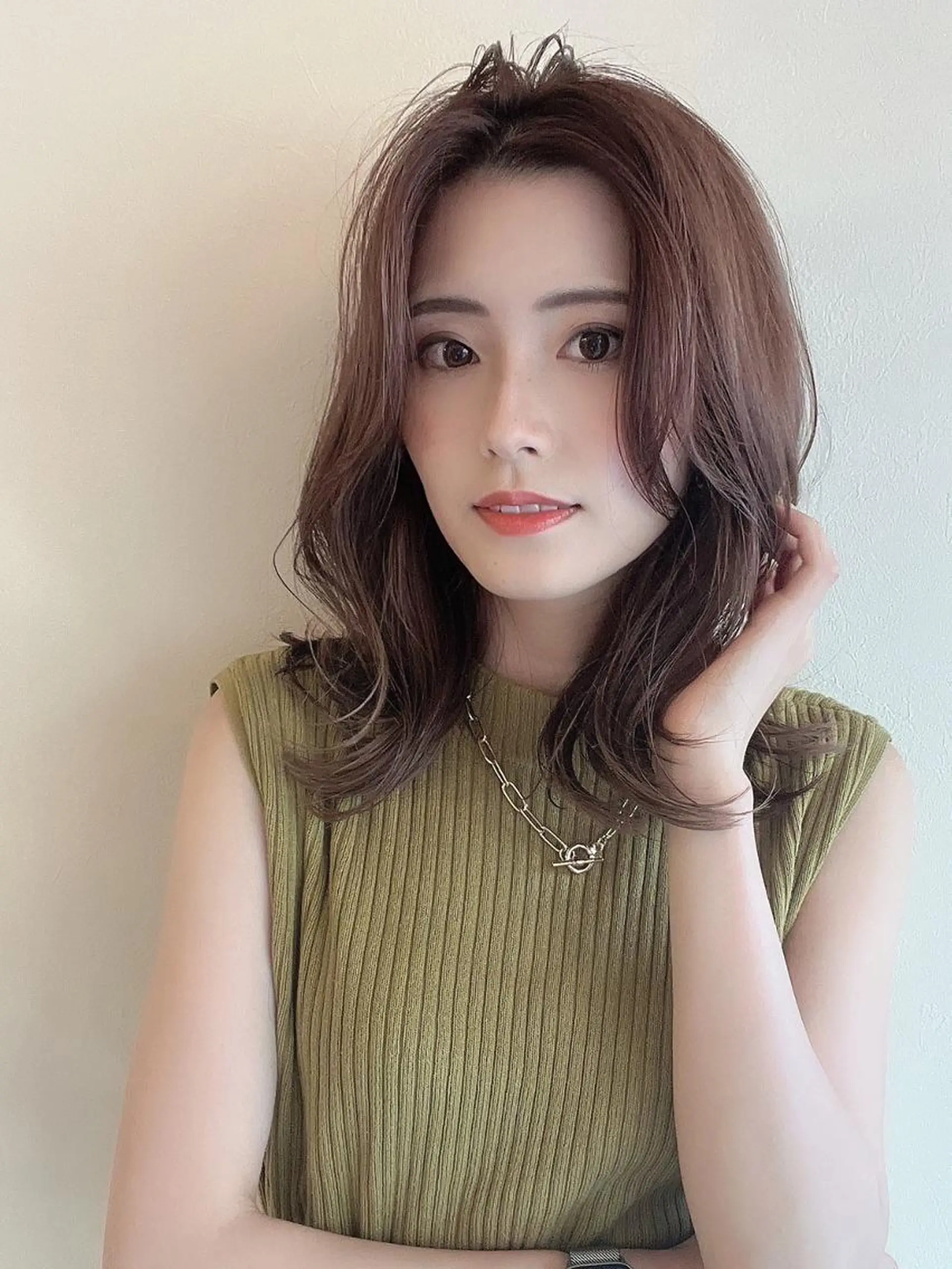 セミロング ボブ ハイライト 髪質改善 韓国風ヘア レイヤーカット 【公式】amble luxe 中野のヘアスタイル