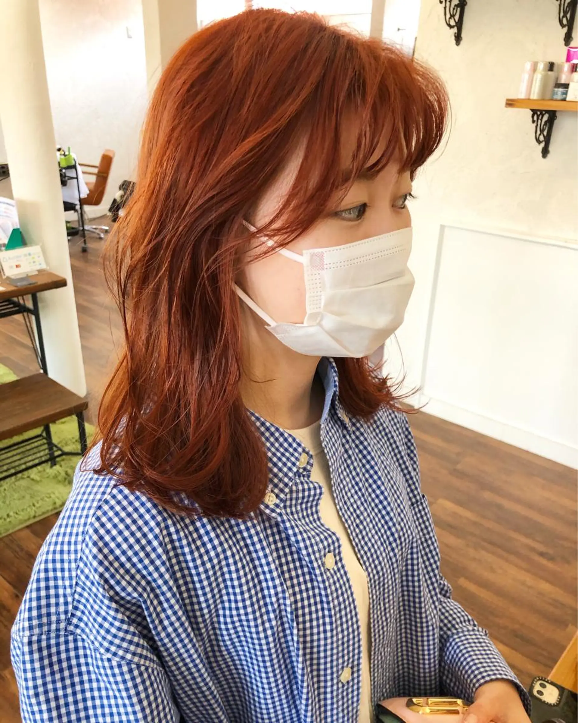 ミディアム カラー ブラウンカラー オレンジ オレンジブラウン ヘアカラー 江原 彩華のヘアスタイル