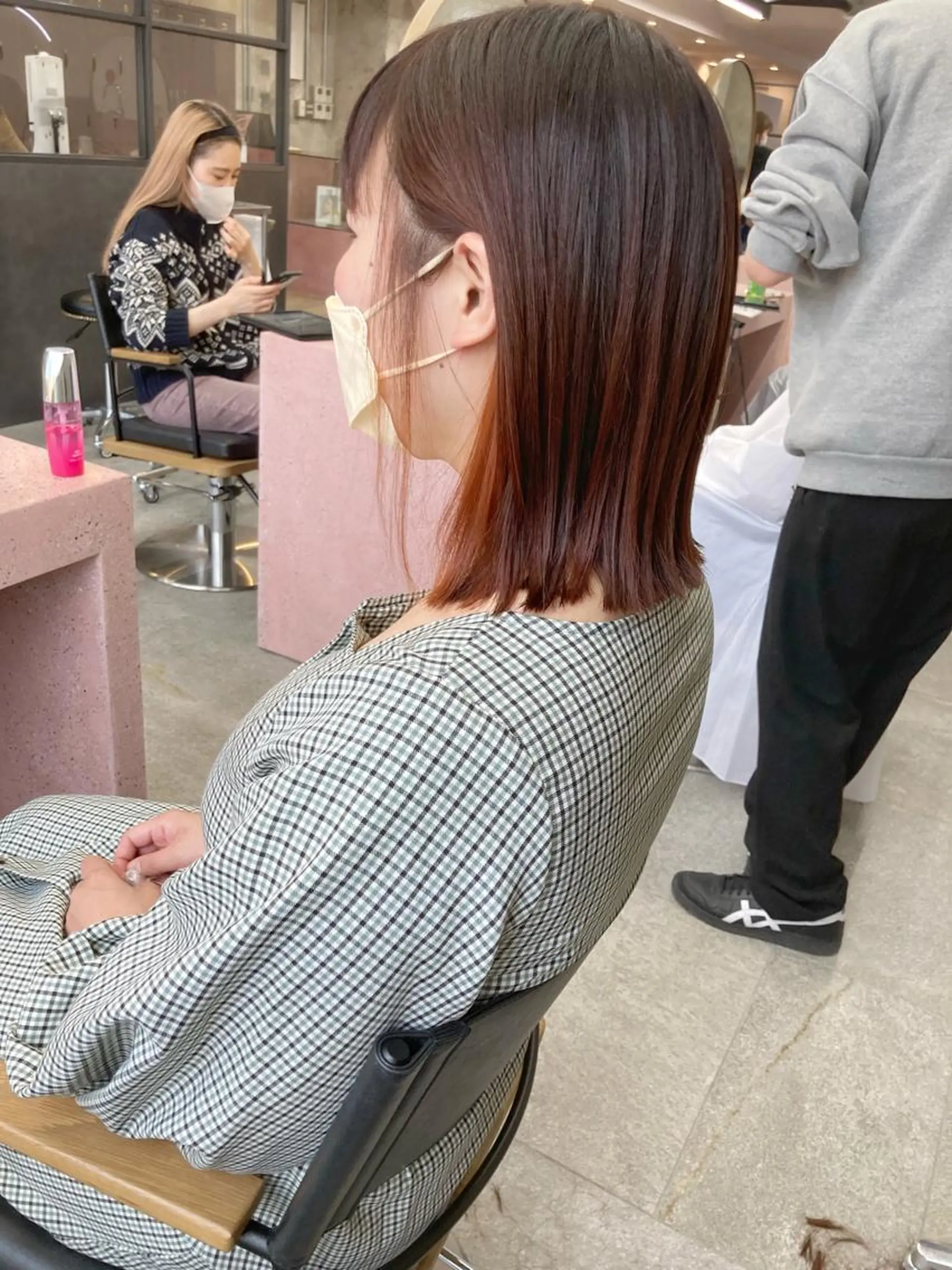 ミディアム カラー ベージュカラー オレンジ オレンジベージュ カット ヘアカラー 小木曽智美 /ボブ/ショートのヘアスタイル