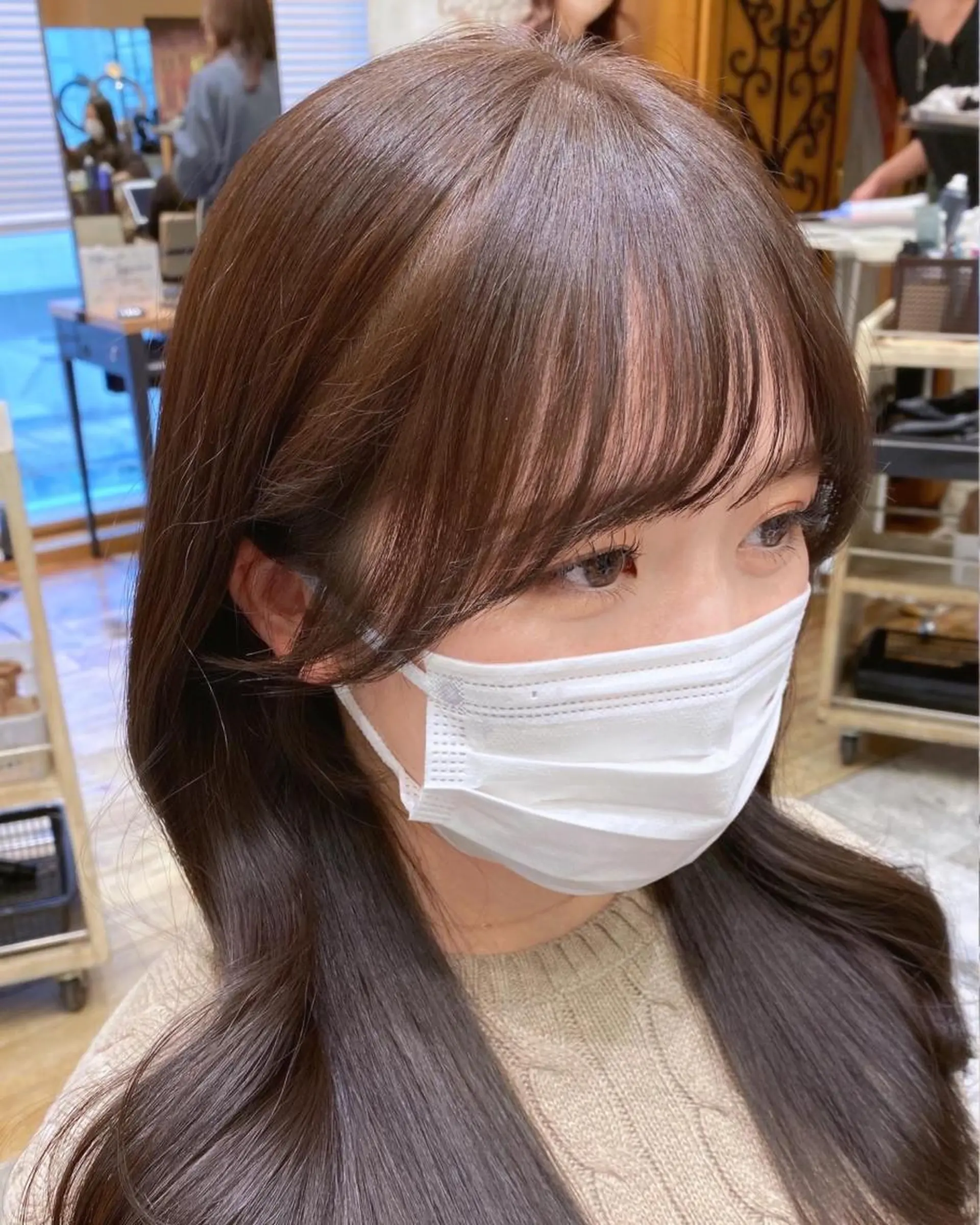 セミロング カラー 顔まわりカット🌟 くびれヘア/寺門遥輝のヘアスタイル