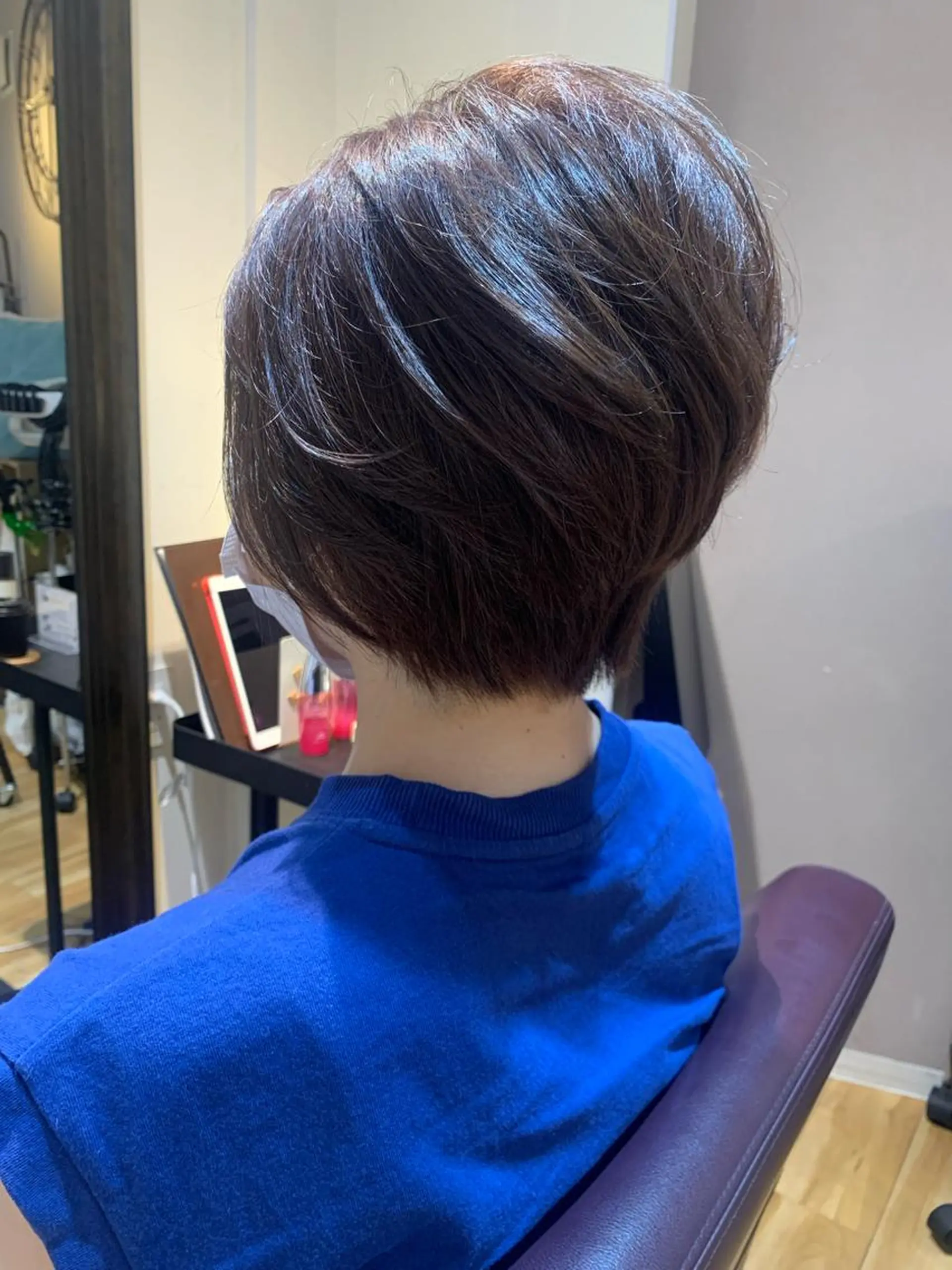 ショート カラー パーマ ヘアアレンジ メンズ キッズ テラコッタ 顔周りカット レイヤーカット ショートヘア ストレートパーマ 白髪世代特化 🌿飯塚京橋のヘアスタイル