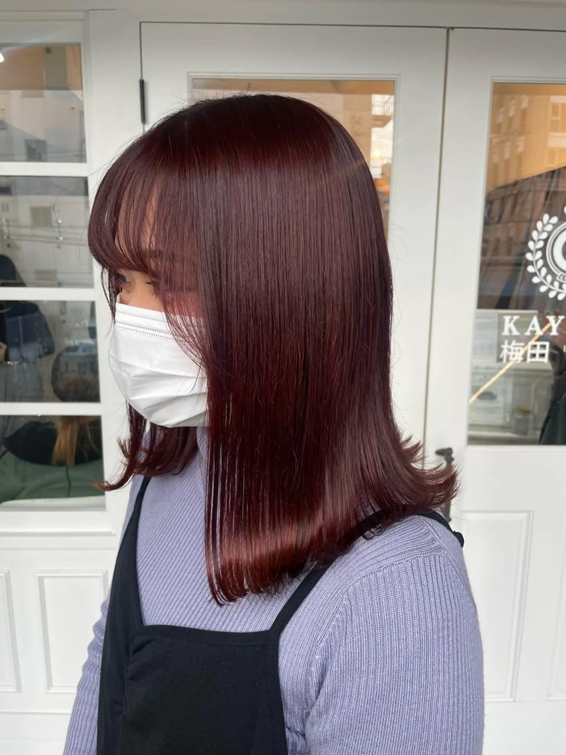 ミディアム カラー ヘアアレンジ ブリーチ ブリーチなしカラー レッドカラー ヘアカラー トリートメント 酸性縮毛矯正 梅田茶屋町 Juriのヘアスタイル