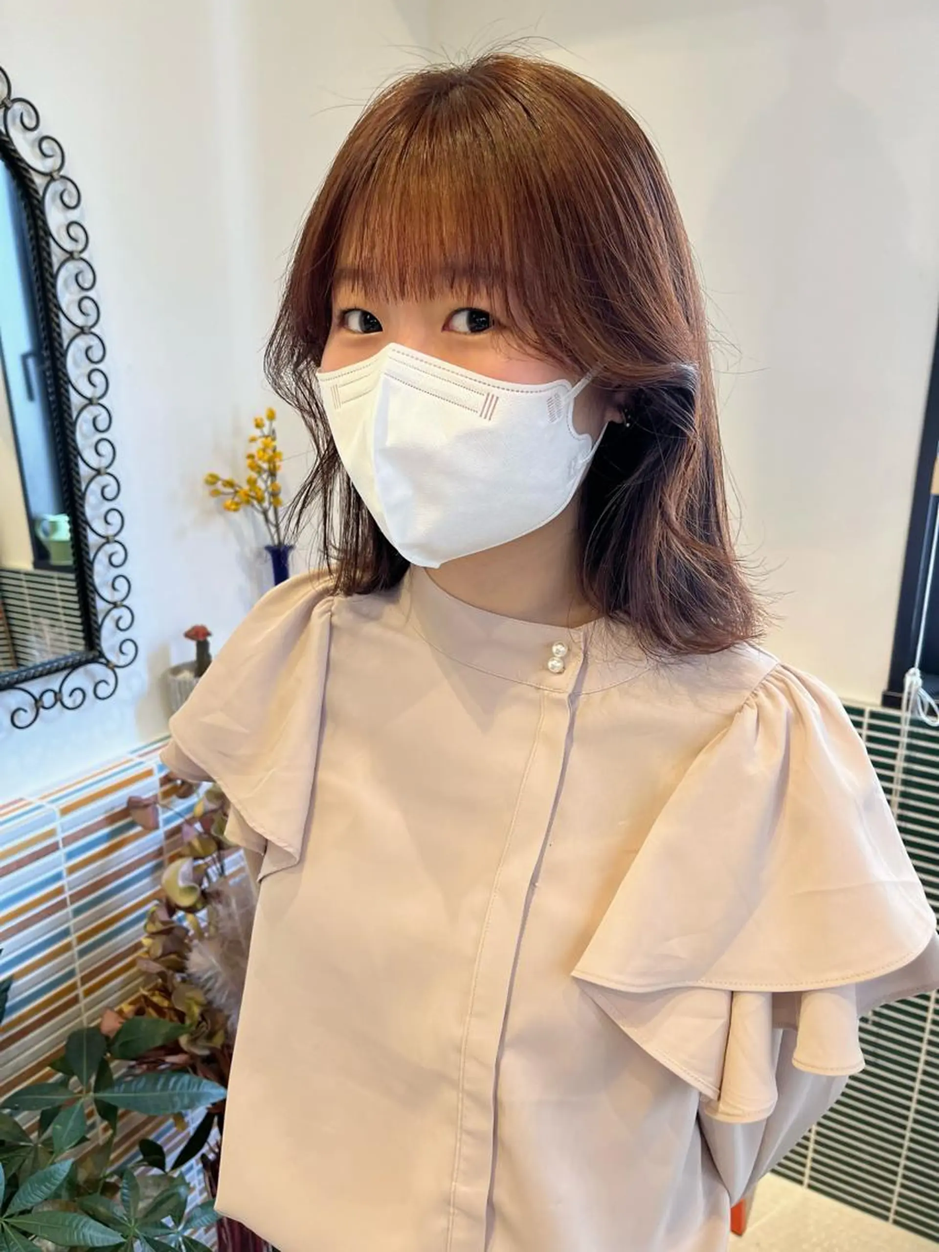 ミディアム カラー ブリーチ ブラウンカラー ブリーチなしカラー オレンジ オレンジブラウン カット ヘアカラー トリートメント 🩷ハイトーン透明感 レイヤー🩷ユリカのヘアスタイル