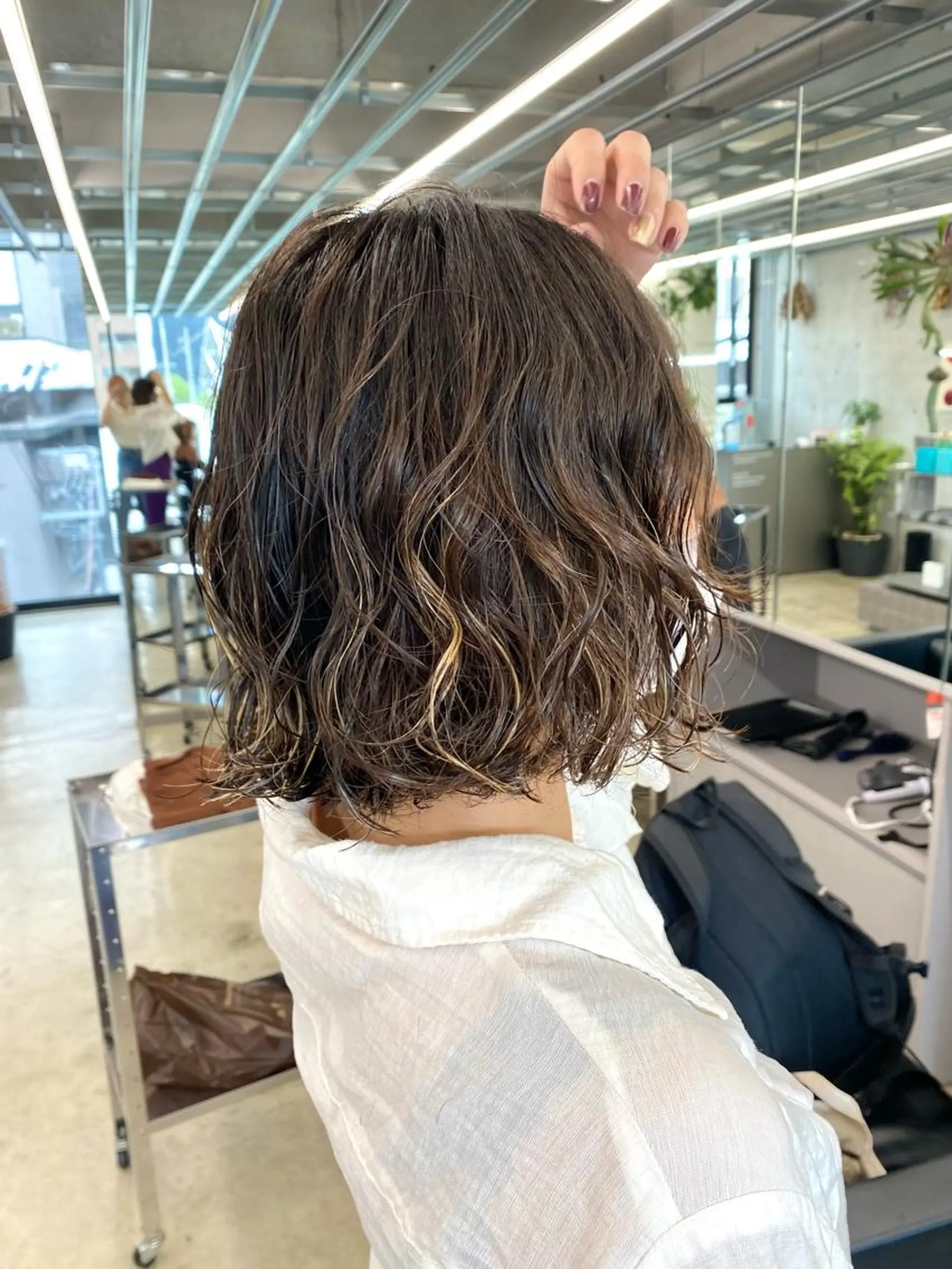 ミディアム パーマ ミディアムパーマ ハイライト カット パーマ トリートメント レイヤー/柔色 カラー/SAkiのヘアスタイル