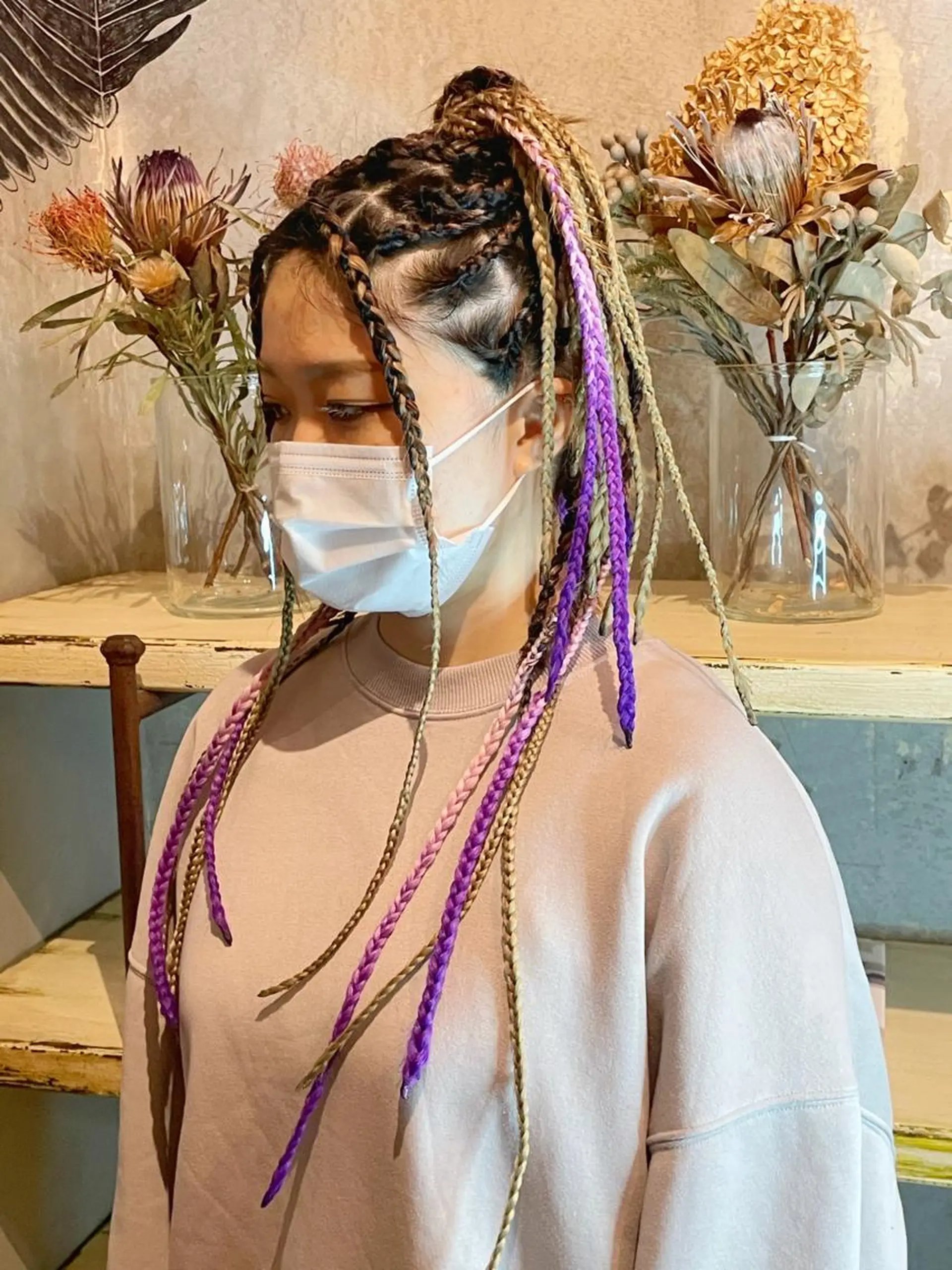 ロング ヘアアレンジ シールエクステ ミストバング パープルカラー エクステ ハイライト エクステ指名No.1 【店長】橘田のヘアスタイル