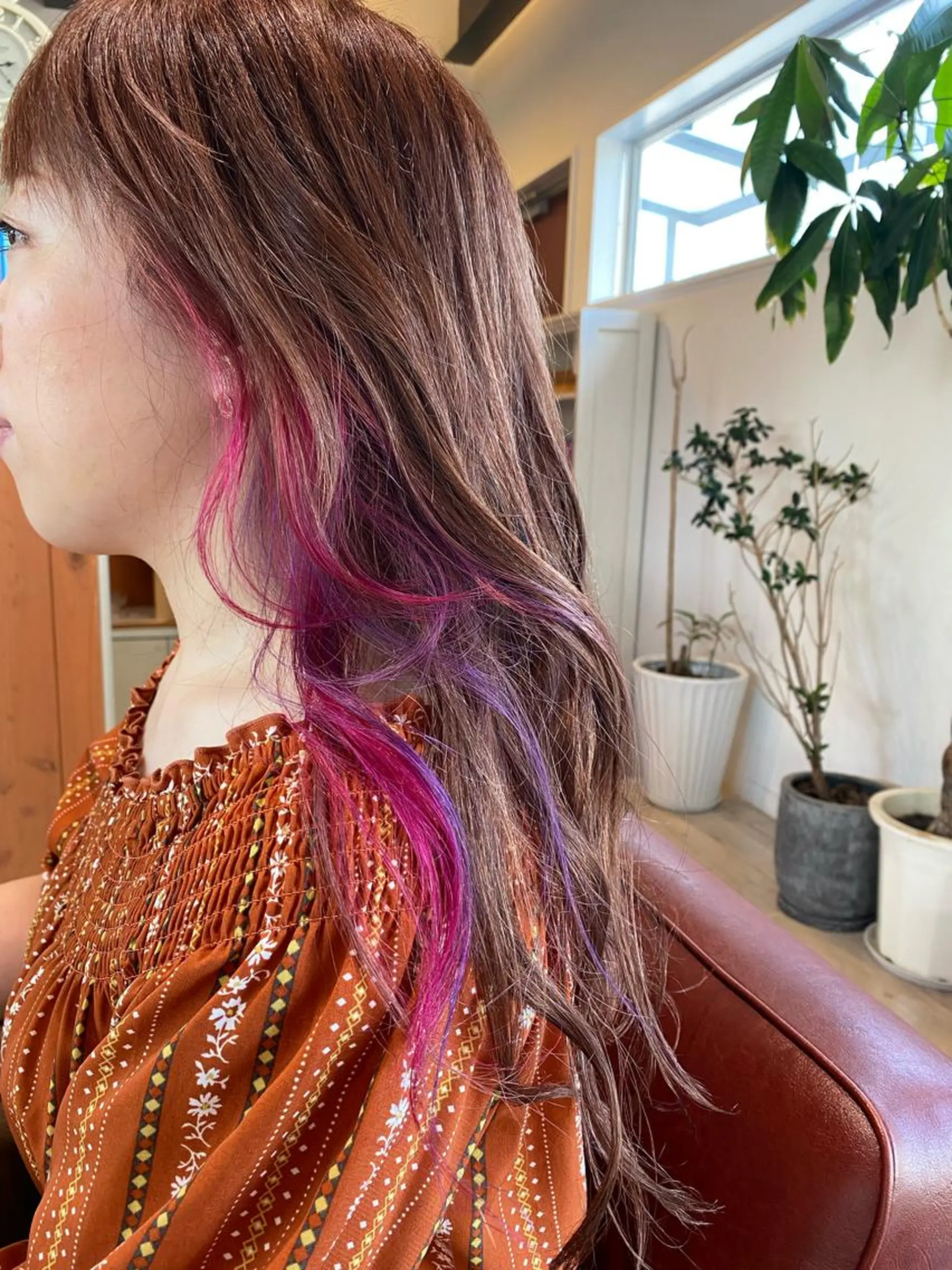ロング カラー ブラウンカラー イヤリングカラー ピンクカラー ピンクブラウン バイオレットカラー 金沢市/美容師/ 岡島由希美のマツエク・マツパデザイン