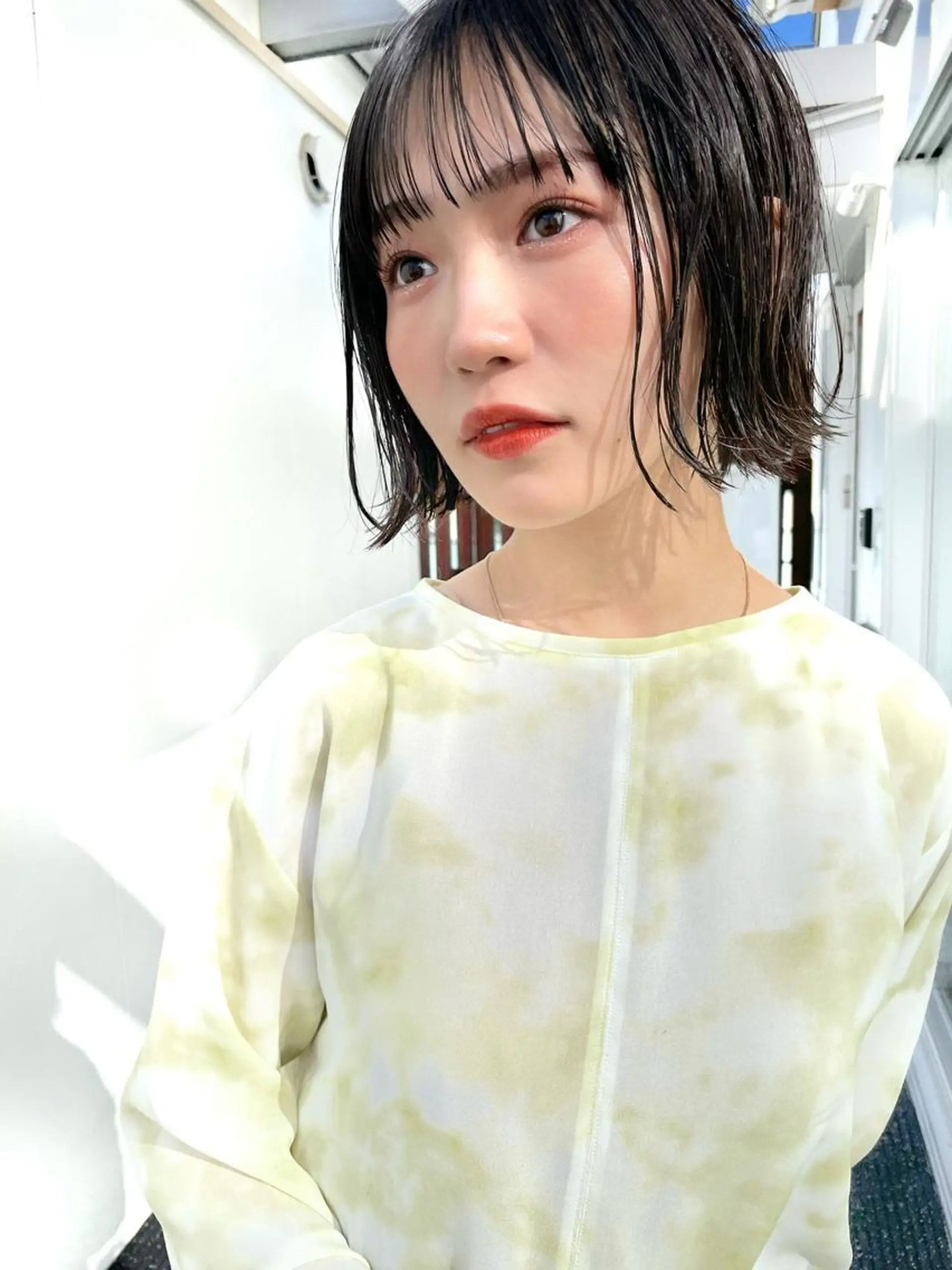 ミディアム カット 縮毛矯正 結べるレイヤーボブ くびれLady表参道のヘアスタイル