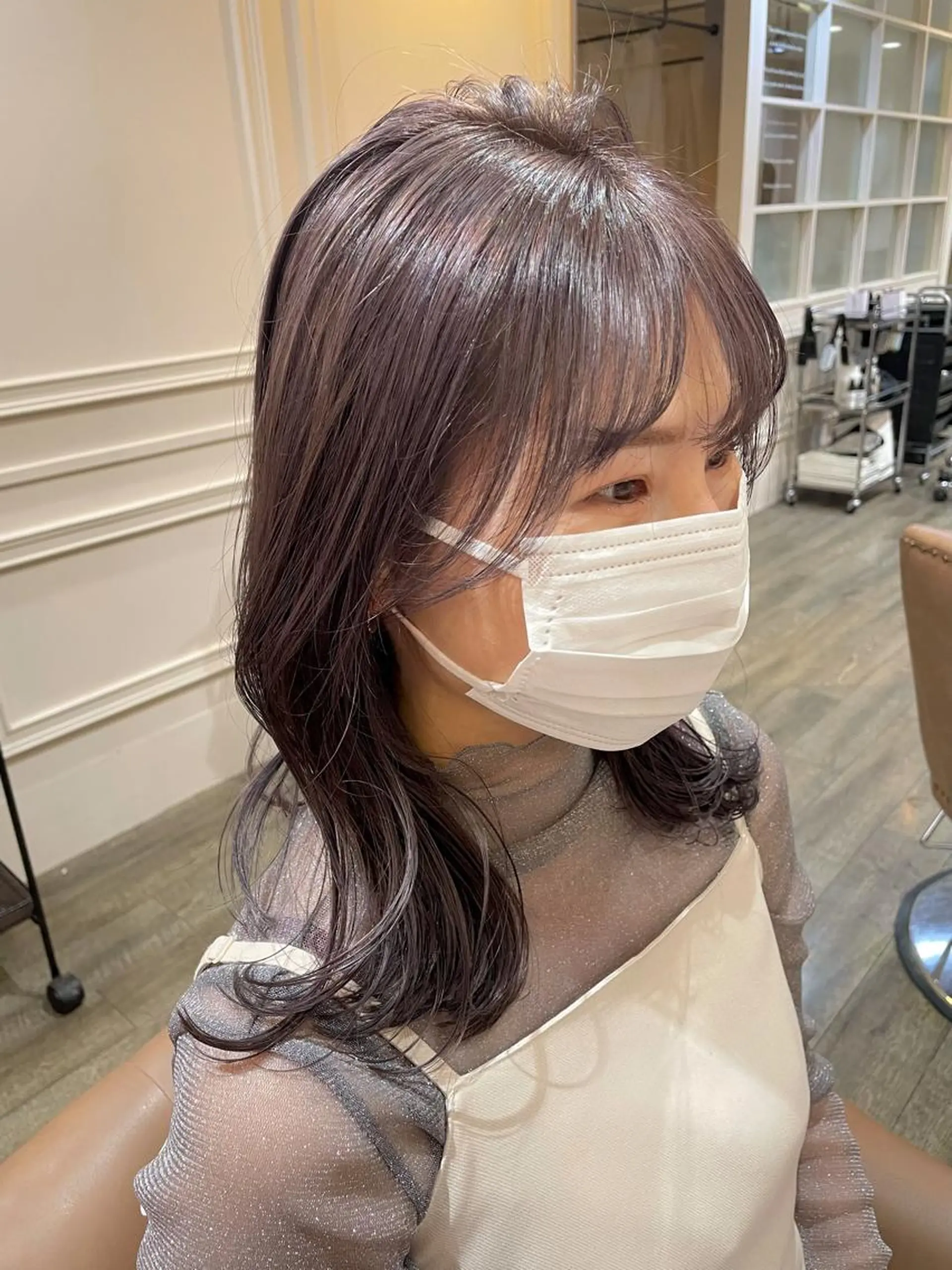 ミディアム カラー ベージュカラー ブリーチ ラベンダーカラー ラベンダーベージュ 沖縄/ヘアアレンジ /ナカノのヘアスタイル