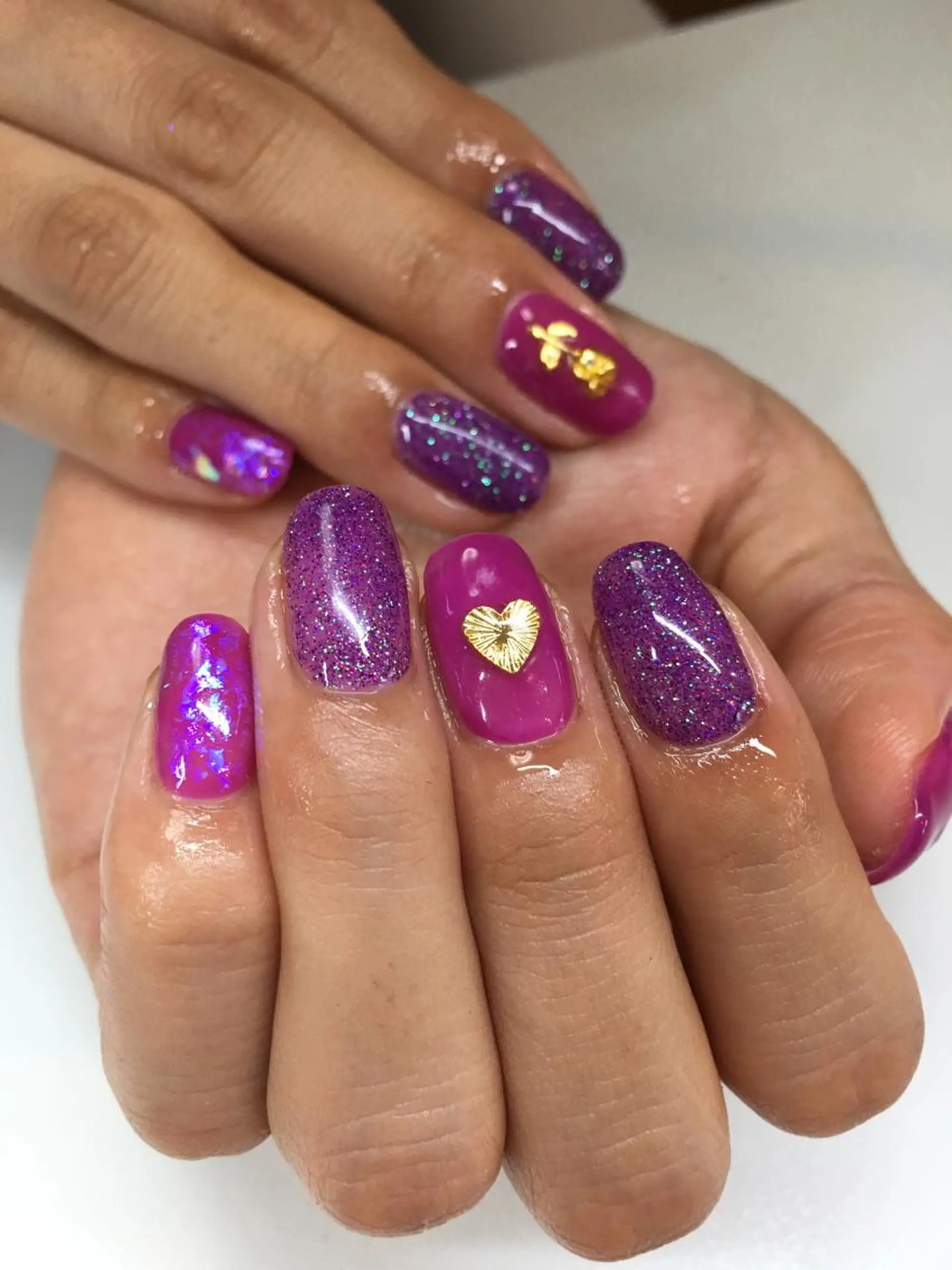 ネイル ラメ(グリッター) パープル ハンドネイル glow_ nailのネイルデザイン