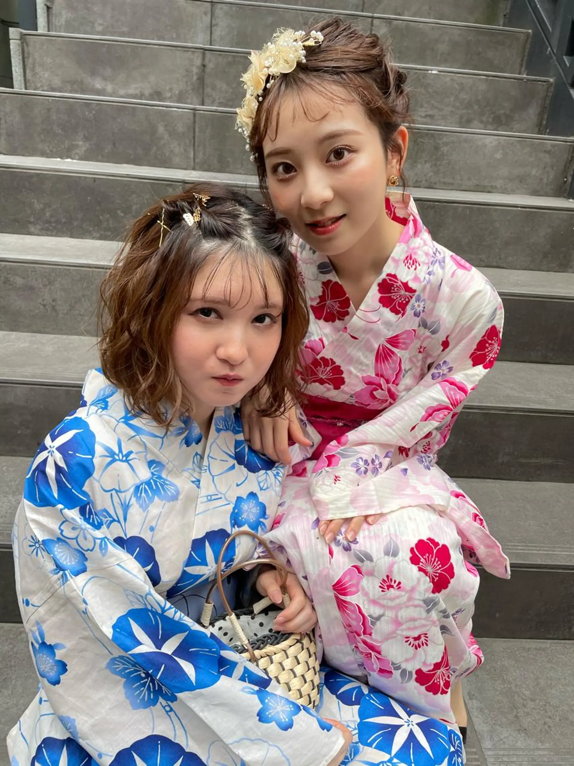 セミロング カラー ヘアアレンジ 浴衣 ブリーチなしカラー ダブルカラーエクステのヘアスタイル