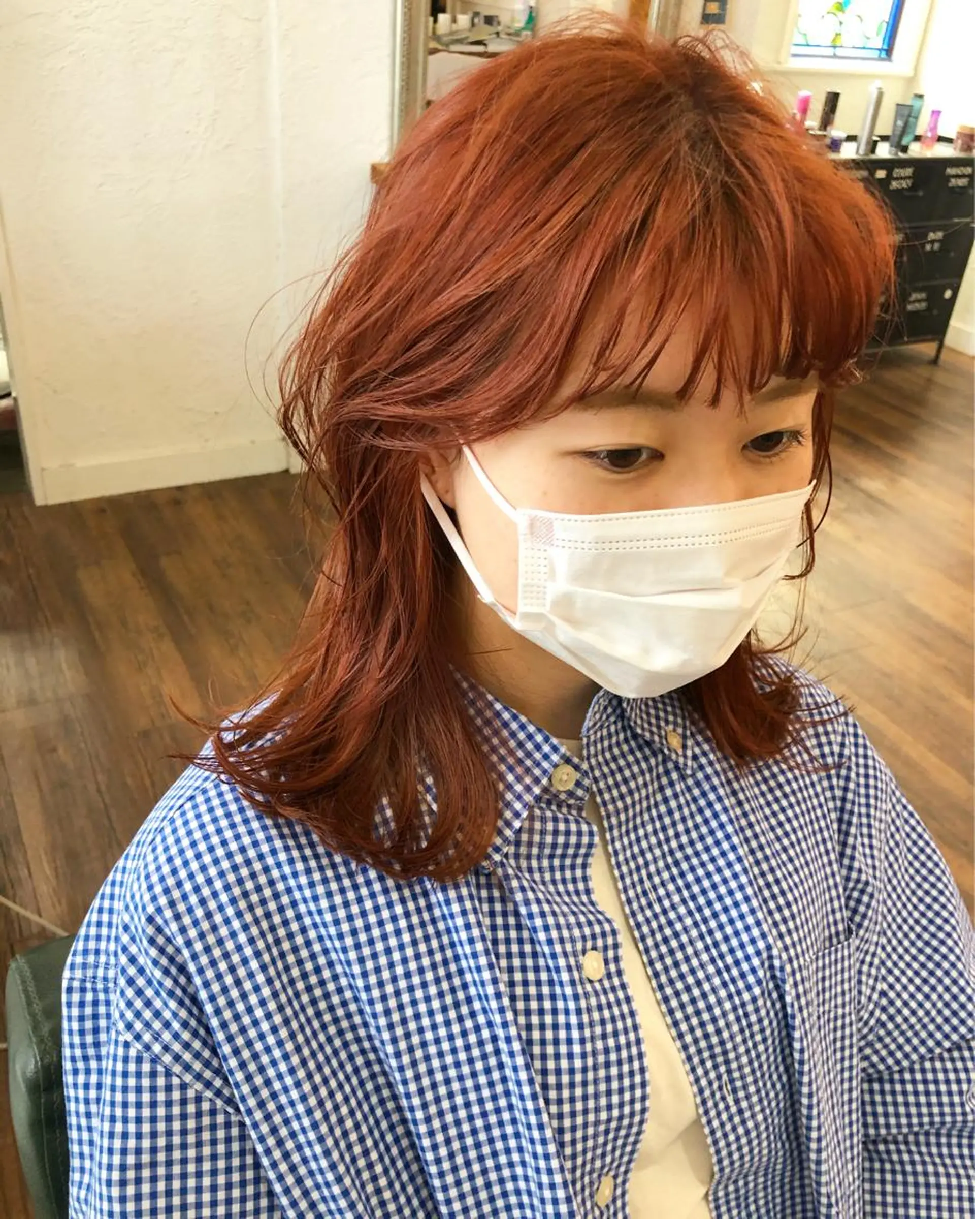 ミディアム カラー ブラウンカラー オレンジ オレンジブラウン カット ヘアカラー 縮毛矯正 トリートメント 江原 彩華のヘアスタイル