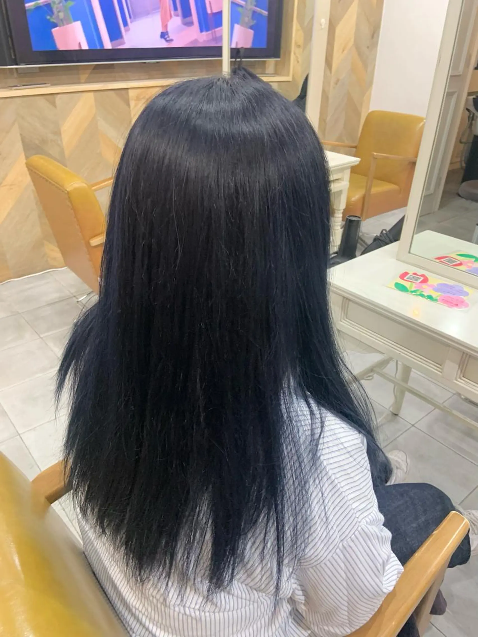 ロング カラー 黒髪 ブルーカラー ブルーブラック 顔まわりカット/ボブ /🧁とーこ🧁のヘアスタイル