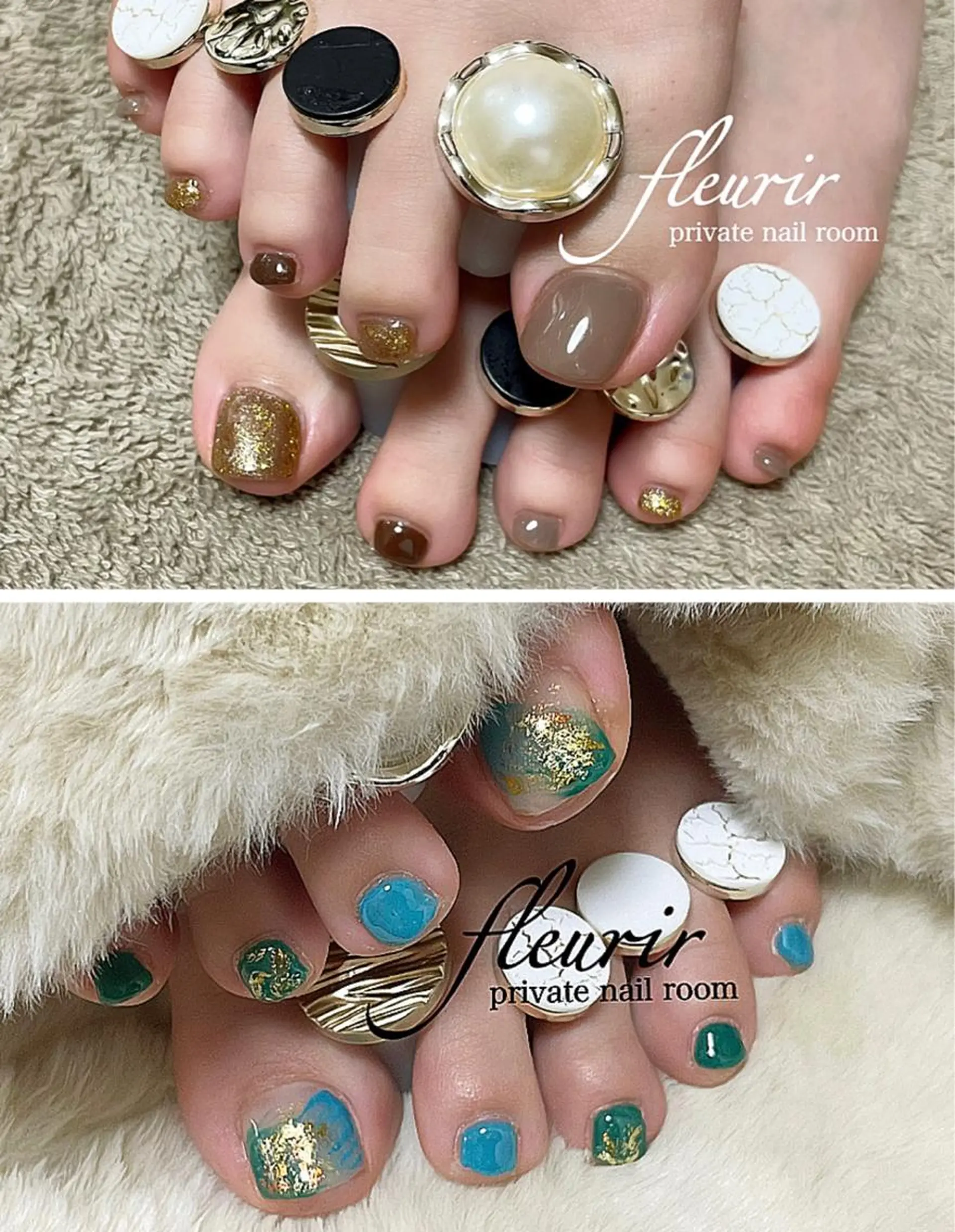 ネイル アートネイル ブルー ブラウン 長さ出し フットネイル フルリール 【プライベートサロンのネイルデザイン