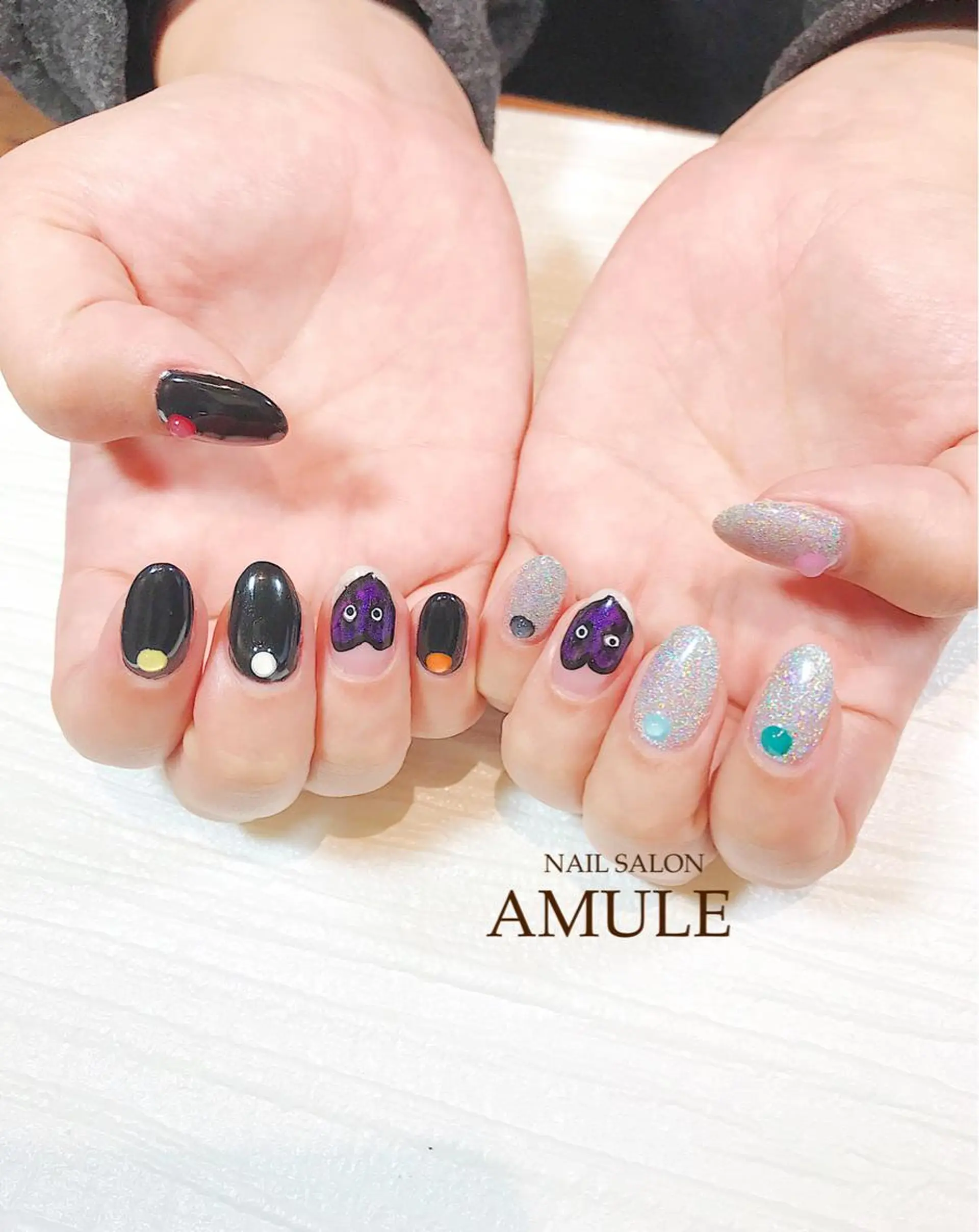 ネイル アートネイル クリアネイル ハート ぷっくりネイル ストーンネイル ハンドネイル NAILSALON AMULEのネイルデザイン