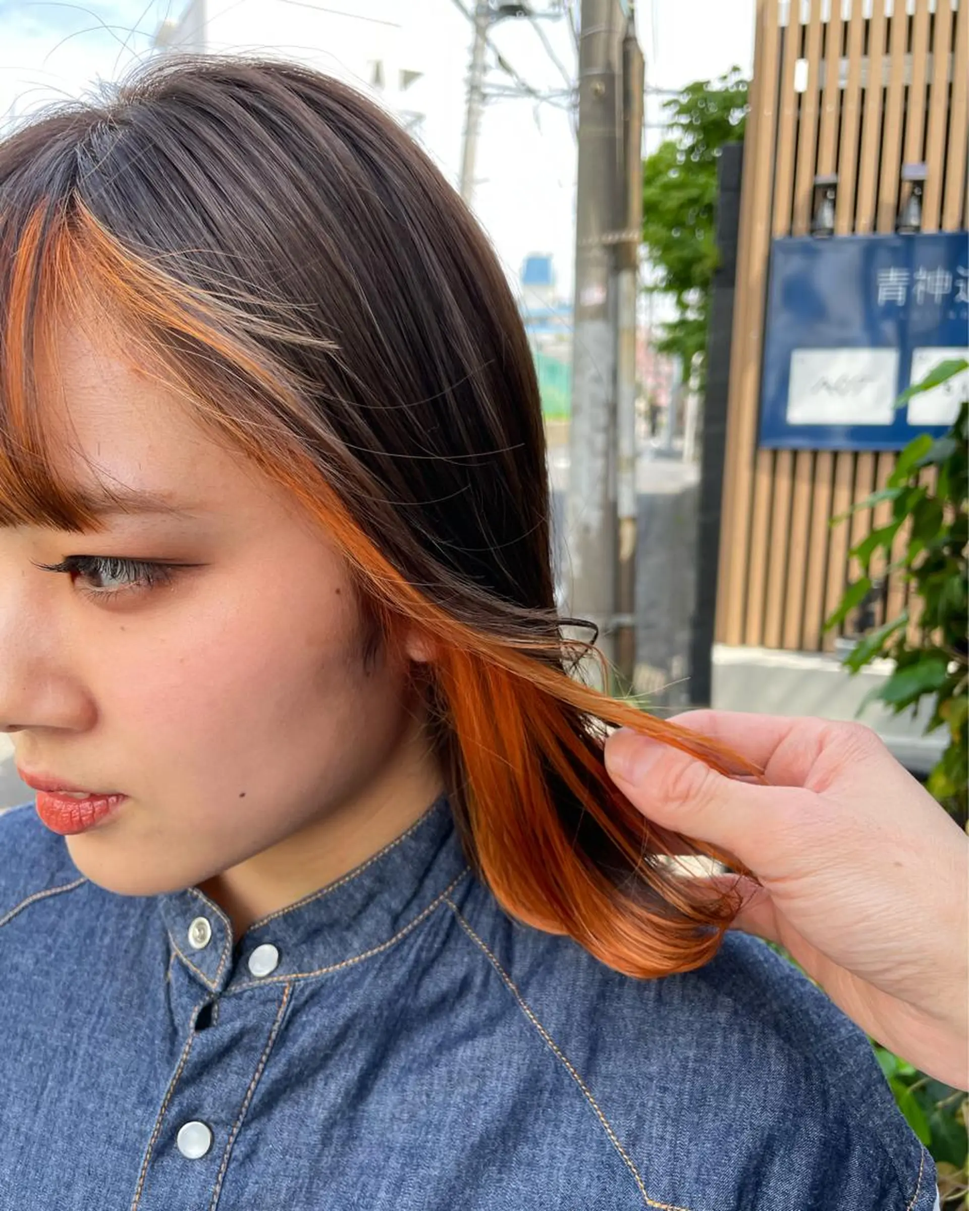 ミディアム カラー ブリーチ インナーカラー オレンジ カット ヘアカラー 溝口 恭章のヘアスタイル