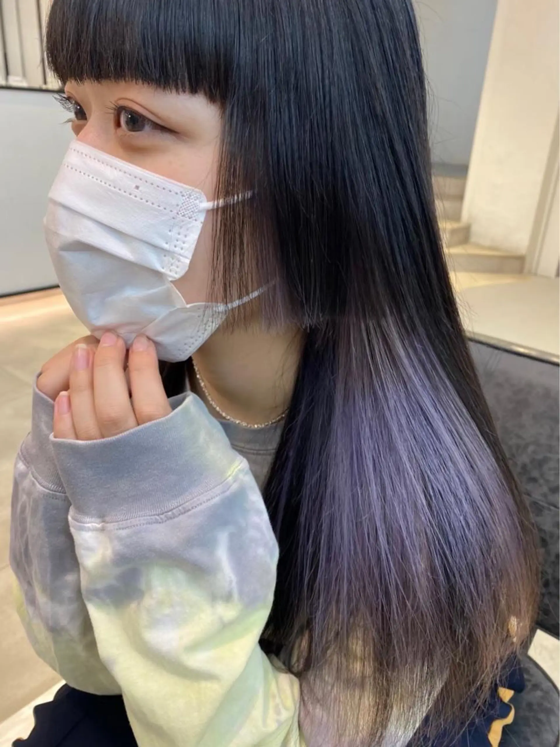 セミロング カラー ブリーチ ブルーカラー ケアブリーチ 透明感カラー デザインカラー けいこ🍊ニュアンス ネイル/個性派ネイルのネイルデザイン