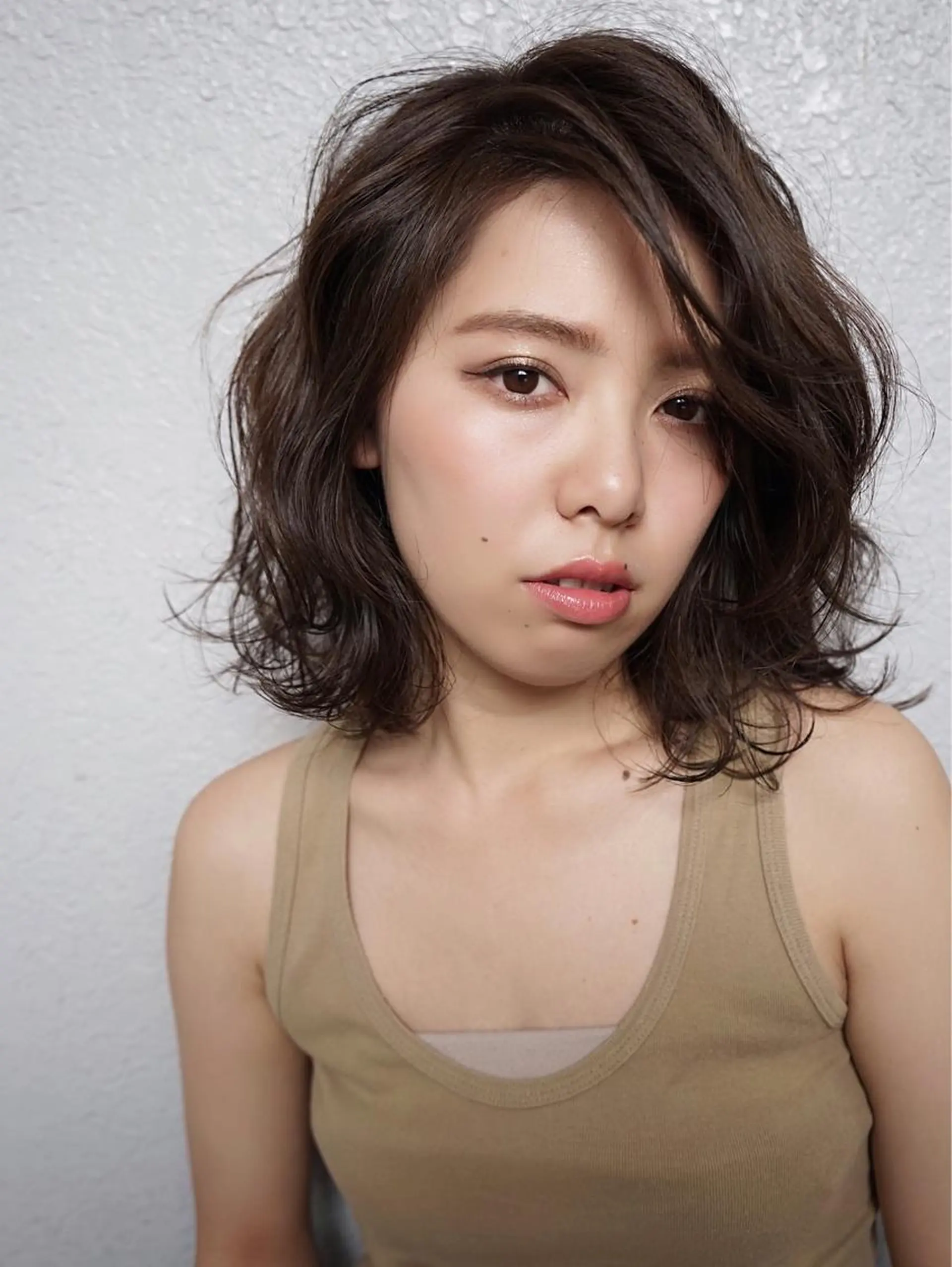 ミディアム カラー パーマ ボブ 花井 啓好のヘアスタイル