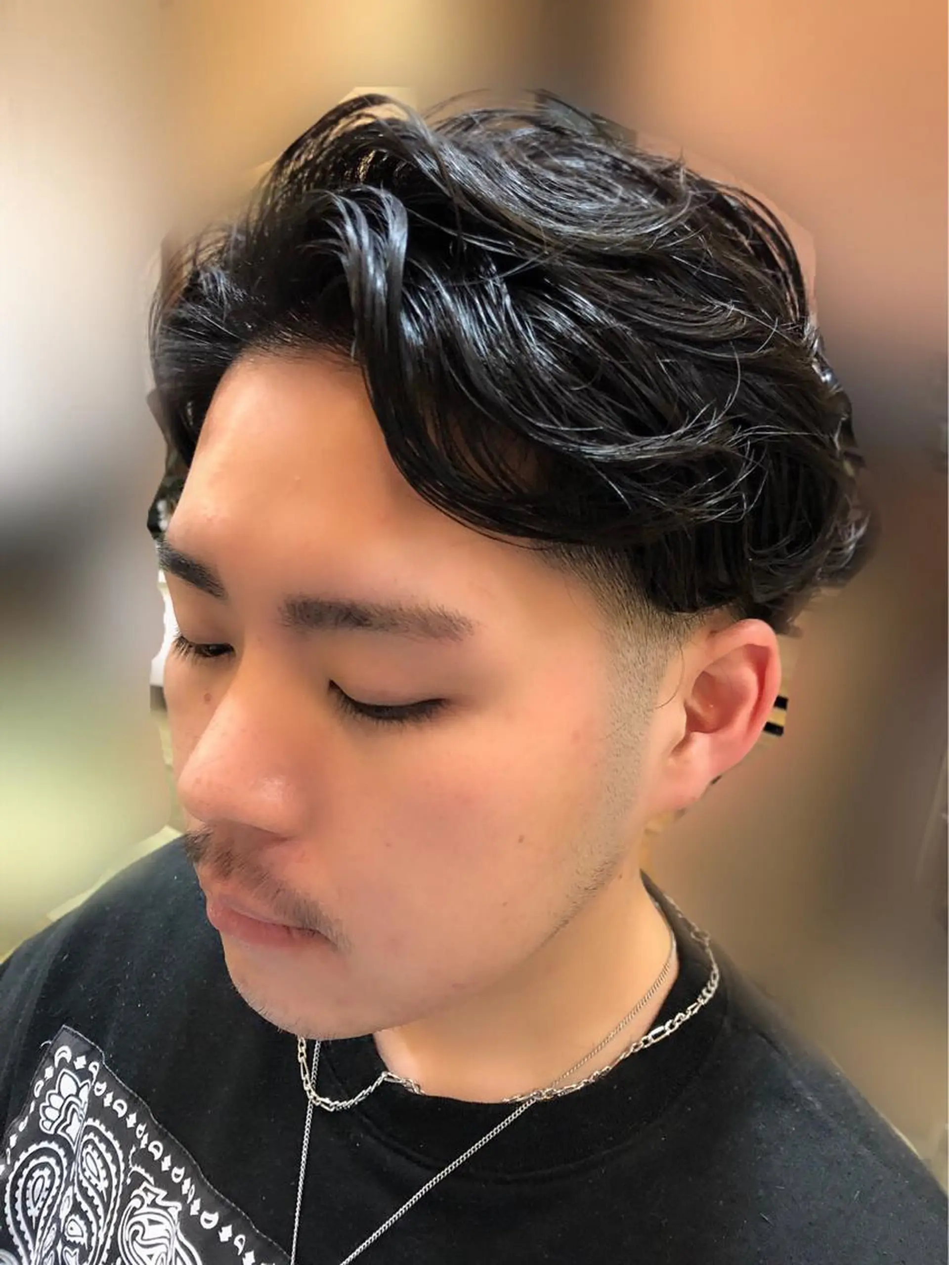 メンズ オールバック フェードカット メンズパーマ スキンフェード Hair&Make Nahoのマツエク・マツパデザイン