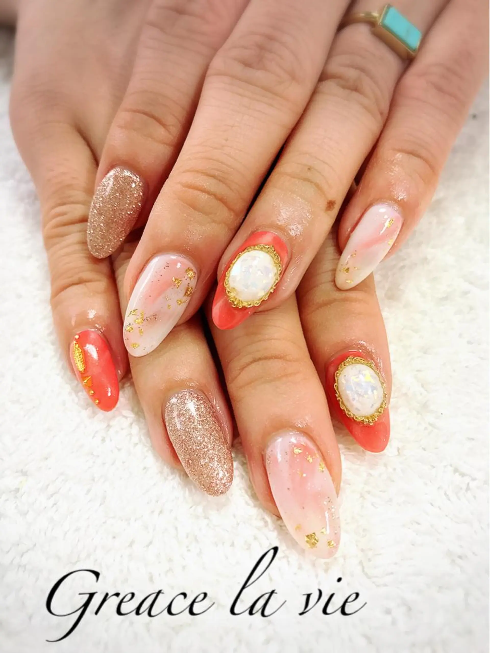ロング カラー ネイル マツエク・マツパ オレンジ カラーマツエク ニュアンスネイル オレンジ Greace  la vieのネイルデザイン