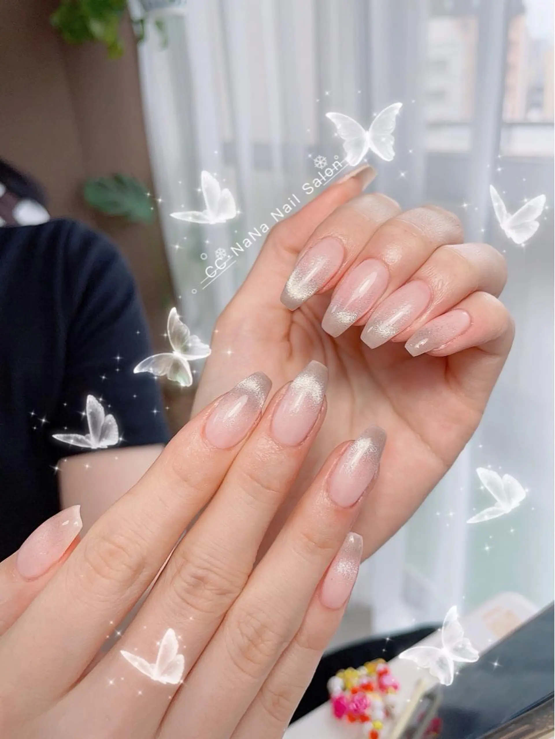 ネイル チークネイル フラッシュネイル ハート キラキラネイル 韓国ネイル CCNaNaスカルプ 長さだし専門💎Yoのネイルデザイン