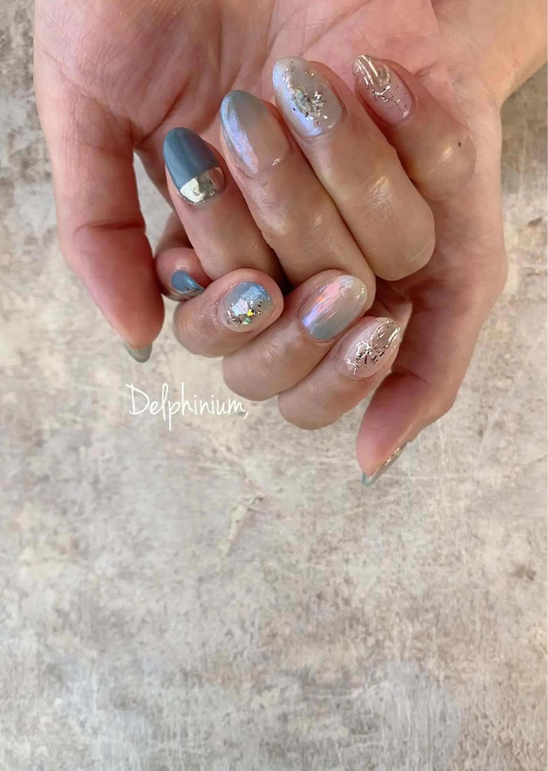 ネイル ブルー クリアネイル 赤色 ハンドネイル 岡本 友恵のネイルデザイン