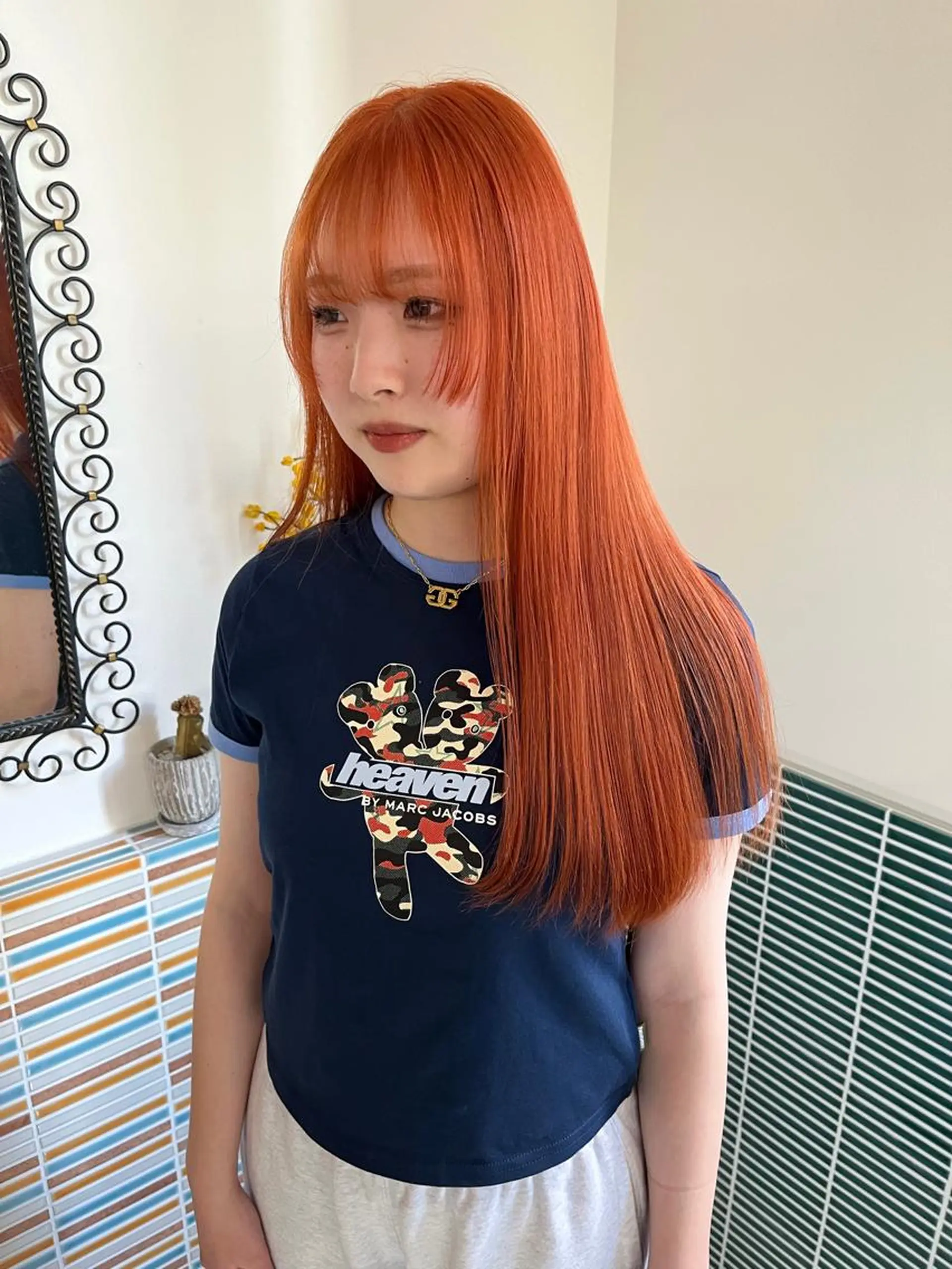 ロング カラー ブリーチ オレンジ ヘアカラー トリートメント 🩷ハイトーン透明感 レイヤー🩷ユリカのヘアスタイル