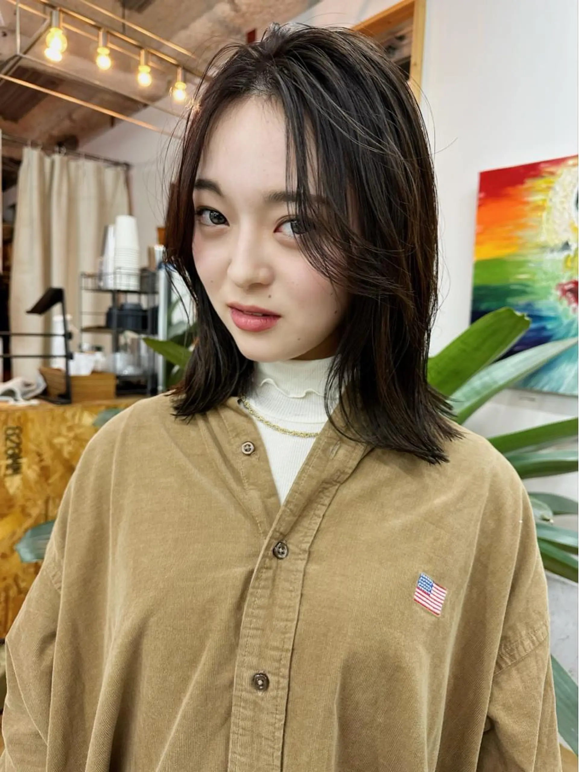 ミディアム カラー ショートボブ ミディアムパーマ ブリーチ 透明感カラー ダブルカラー alu/心斎橋大阪 ボブ/ブリーチなしのヘアスタイル