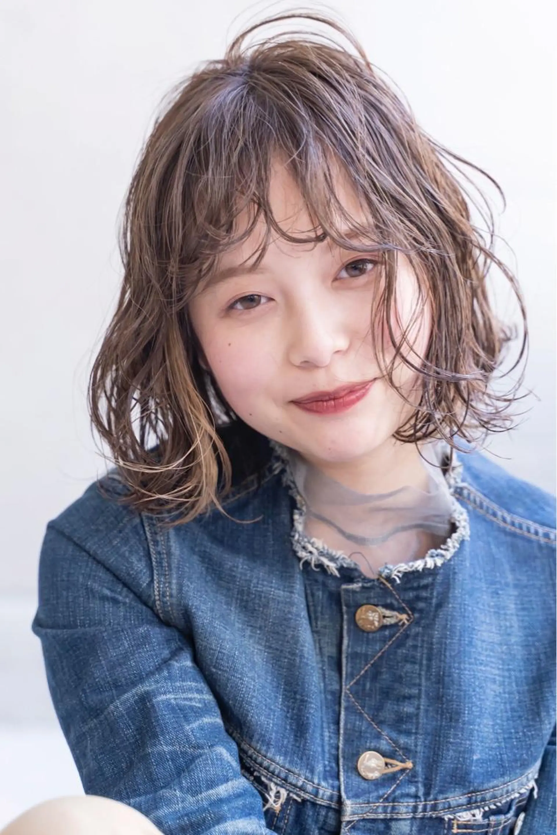 ミディアム 切りっぱなしボブ ボブ ハイライト ヘアカラー トリートメント ヘッドスパ ヘアセット 大宮/山口 竣也のヘアスタイル